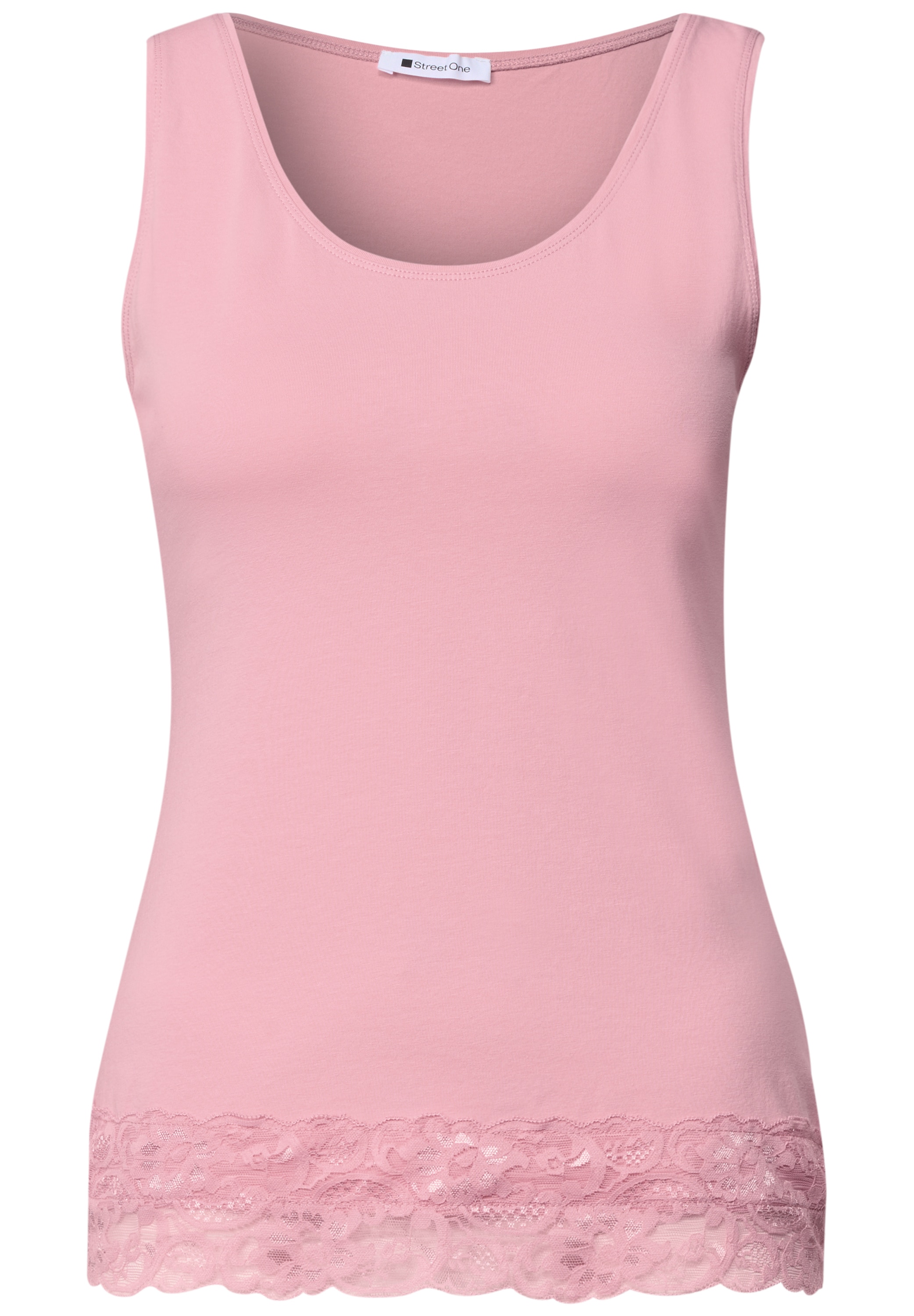 STREET ONE Shirttop Sommertop mit Rundhals und Spitzenkante