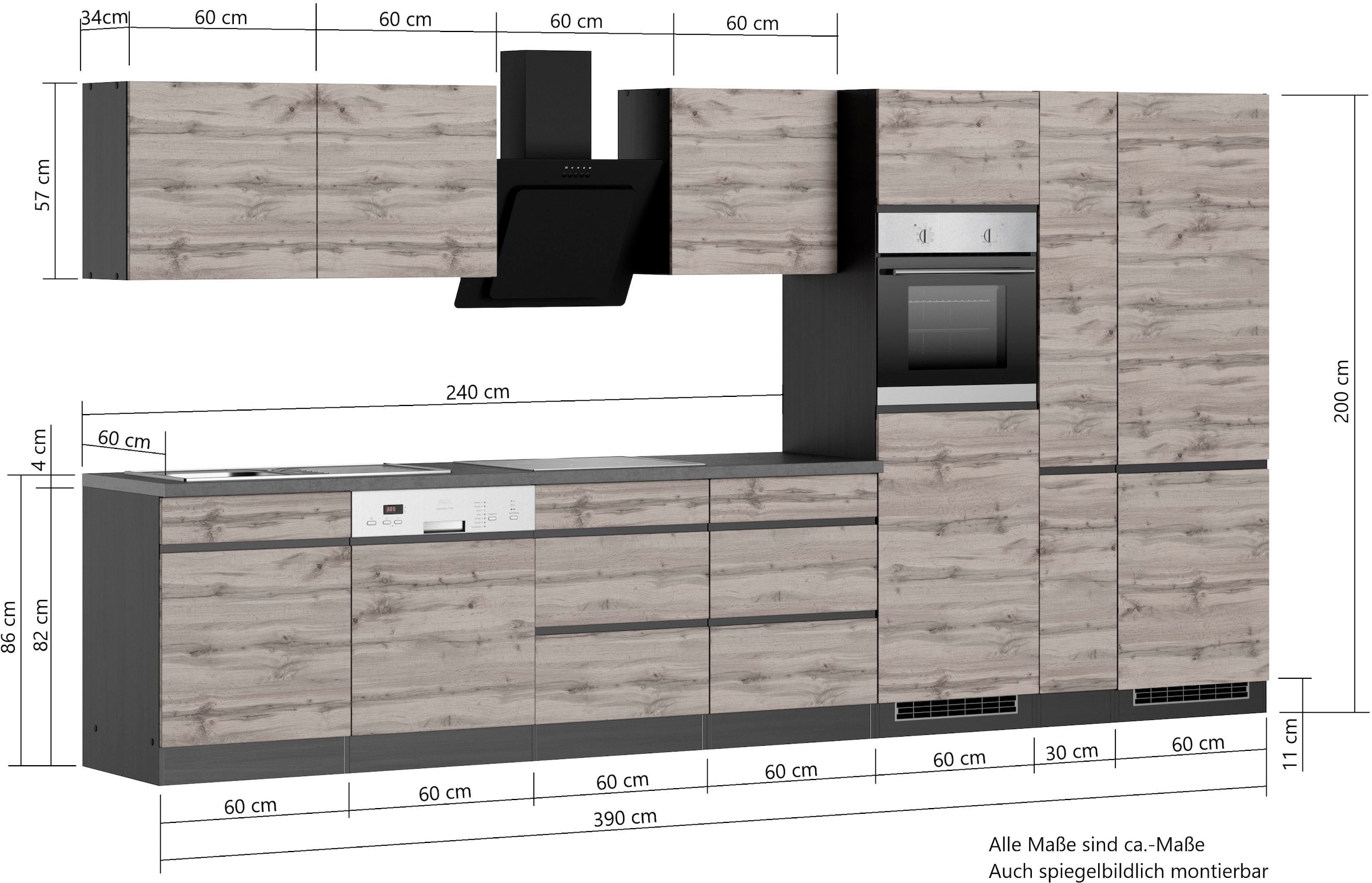 KOCHSTATION Kitchenette »KS-Riesa« largeur d’installation 390 cm, sans appareils électriques