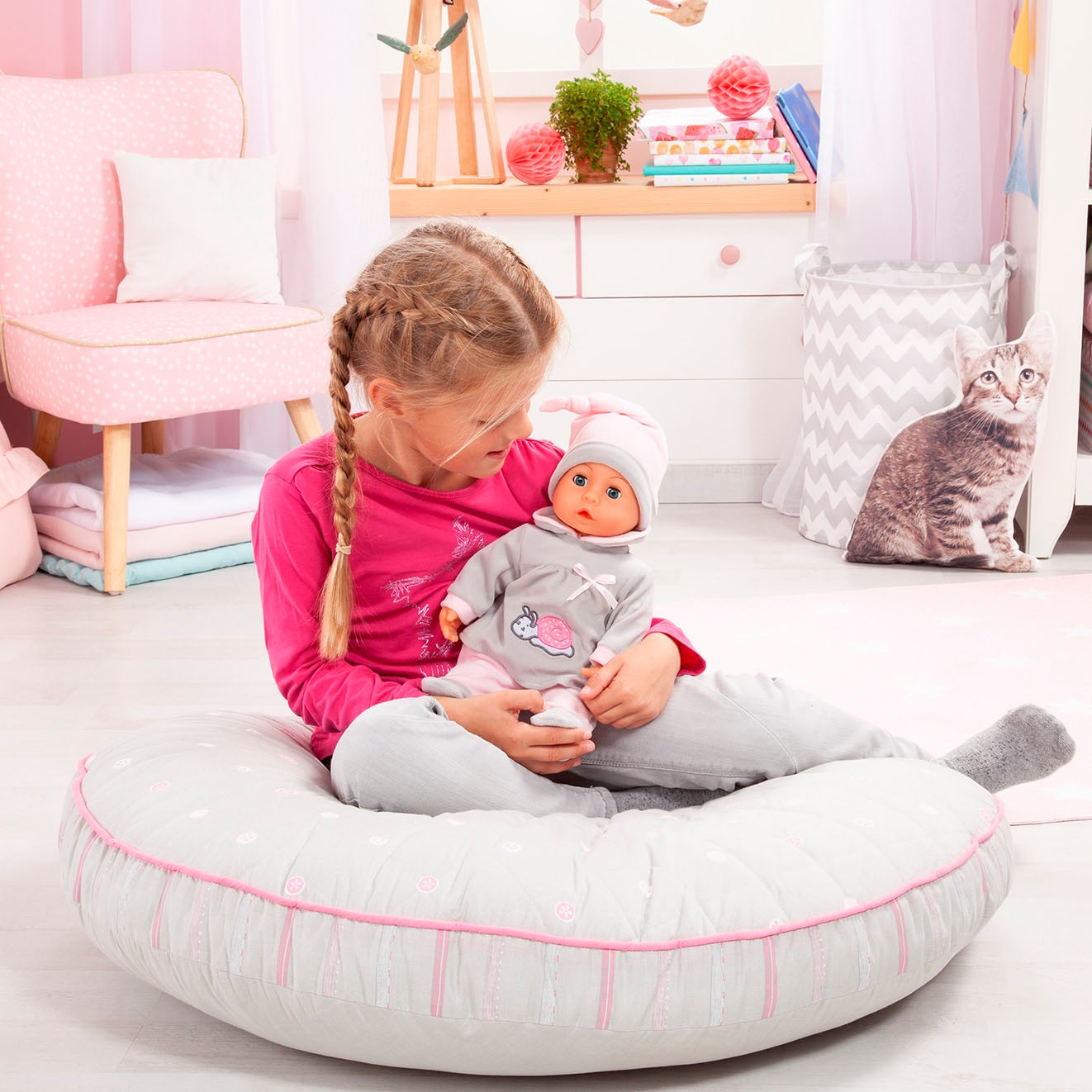 Bayer Poupée bébé »First Words Baby, 38 cm grau/rosa« mit Schlafaugen und Babygeräuschen