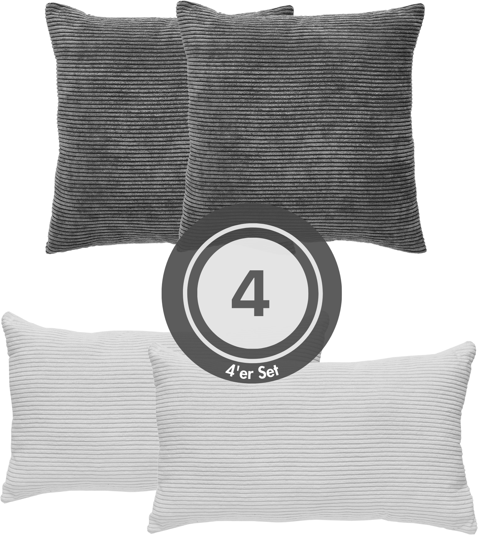 Andiamo Coussin décoratif »Cord Kissen Emy, 4er Set, Kissenhülle mit Füllung« coussin de canapé, carré, 40x40 & 30x50 cm, disponible aussi à l’unité