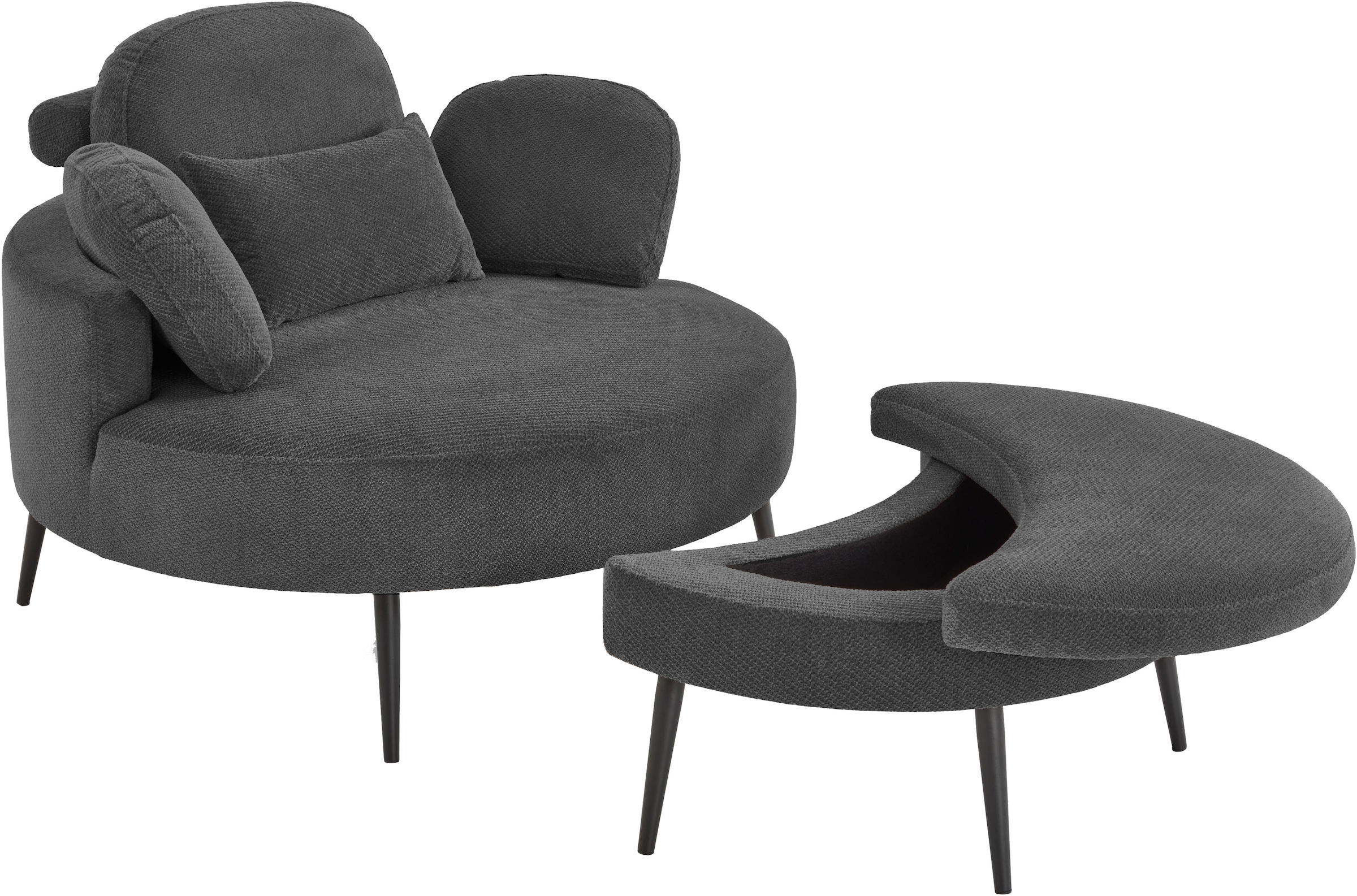 GOODproduct Canapé 2 places »Riko Sessel, B: 110 cm, Sitzhöhe: 44 cm« fauteuil XXL, avec pouf de rangement, dossier & 4 coussins décoratifs