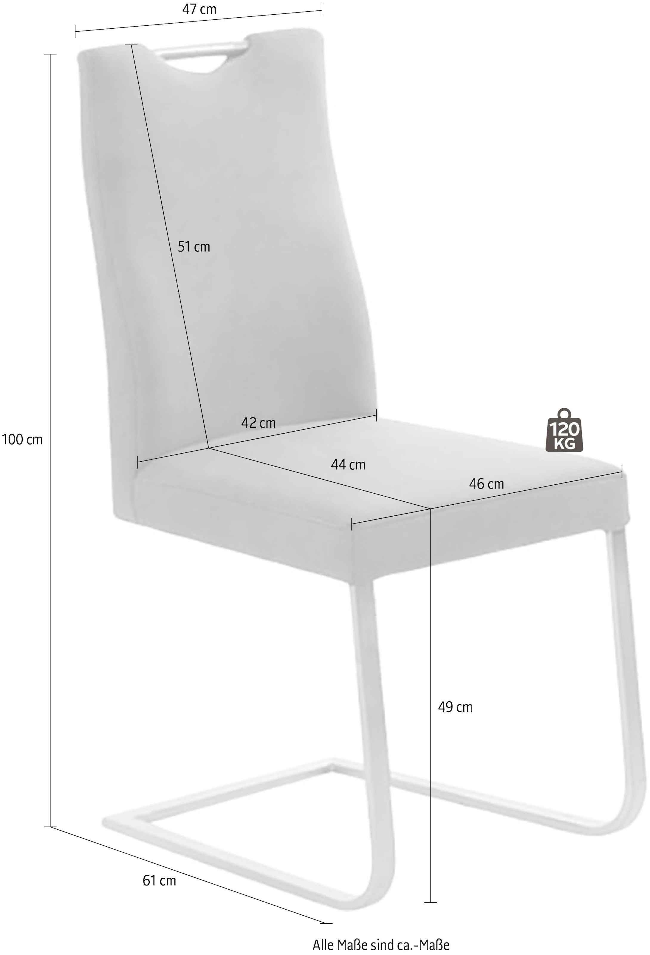 K+W Komfort & Wohnen Chaise cantilever »6194« () avec poignée pratique en haut du dossier, structure en acier inoxydable