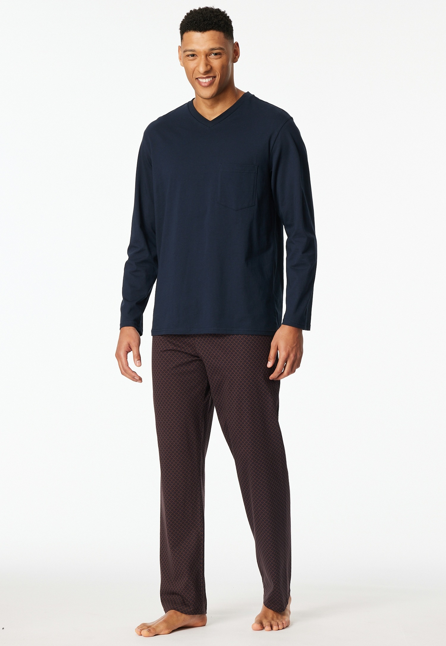 Schiesser Pyjama »Comfort Essentials« 2 pièces mit V-Ausschnitt und aufgesetzter Brusttasche