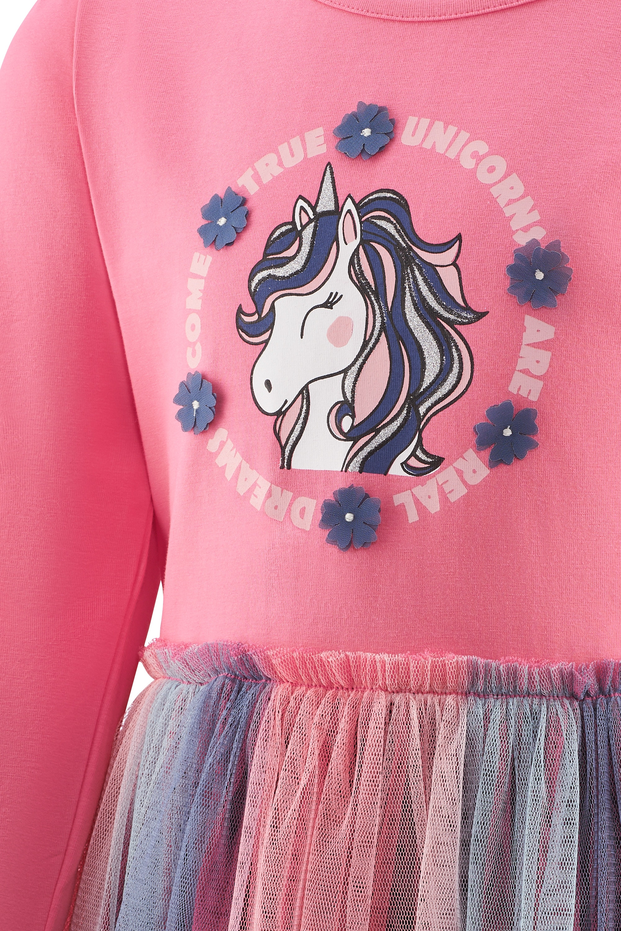 happy girls Robe en jersey mélange de coton, applications de fleurs