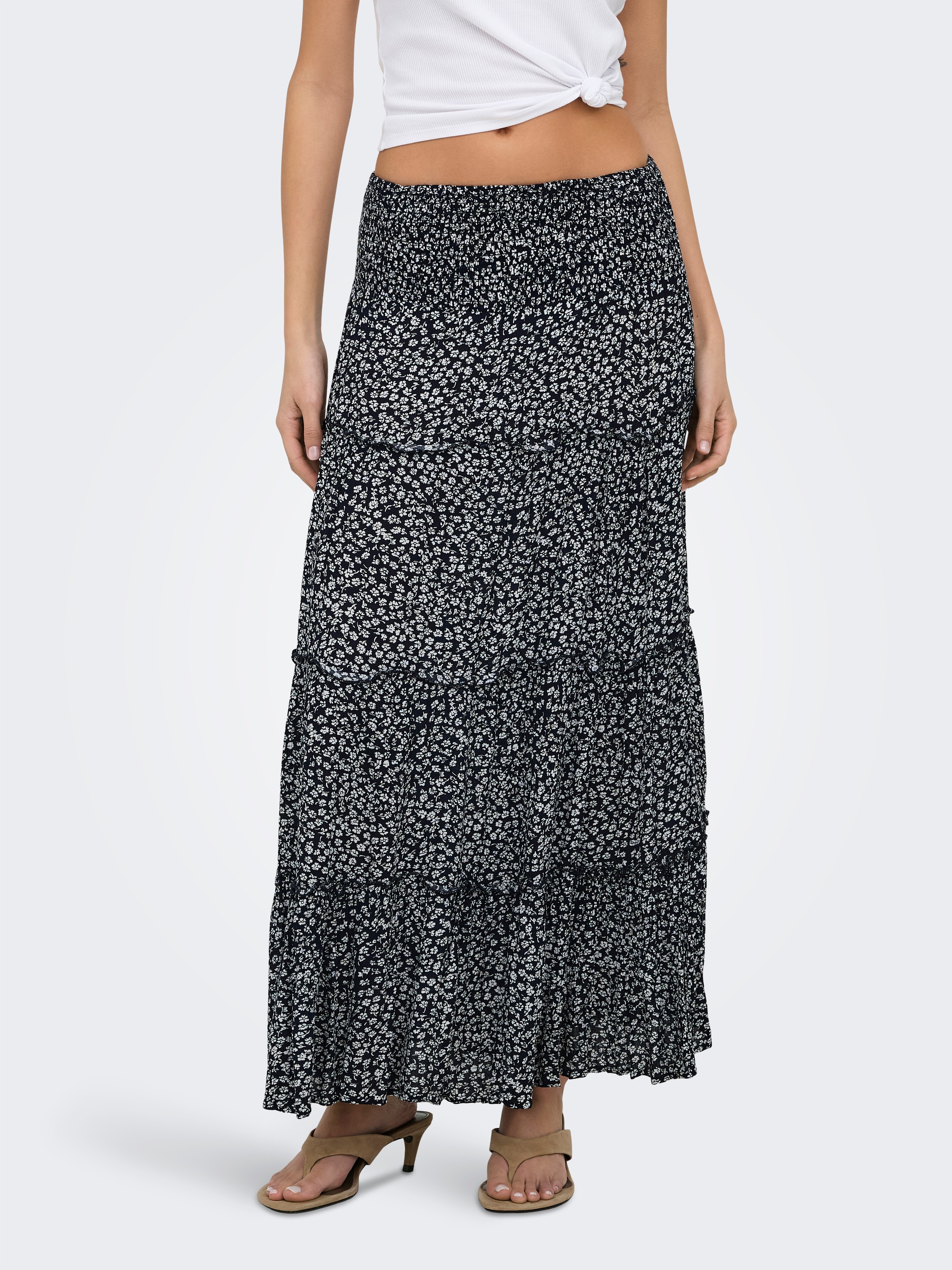 ONLY Maxi jupe »ONLFERNANDA LIFE LAYRED LONG SKIRT NOOS« Viscose, bord-côte froncé