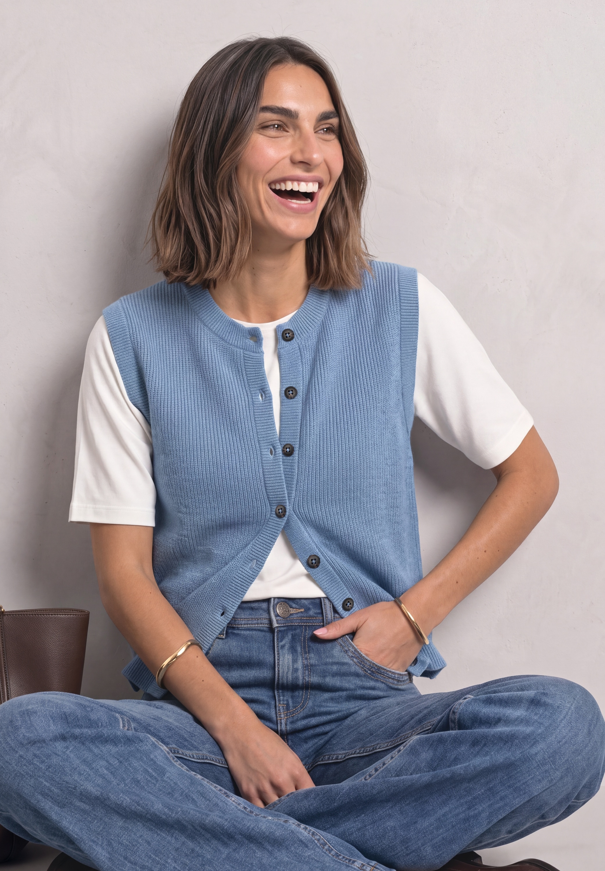 STREET ONE Gilet tricoté avec patte de boutonnage et col rond