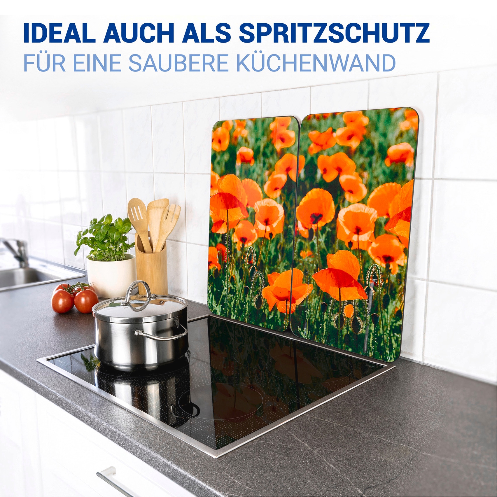 WENKO Herd-Abdeckplatte »Universal Modell Mohnfeld« Herdabdeckung für alle Herdarten, kratzfest, mit rutschfesten Füssen