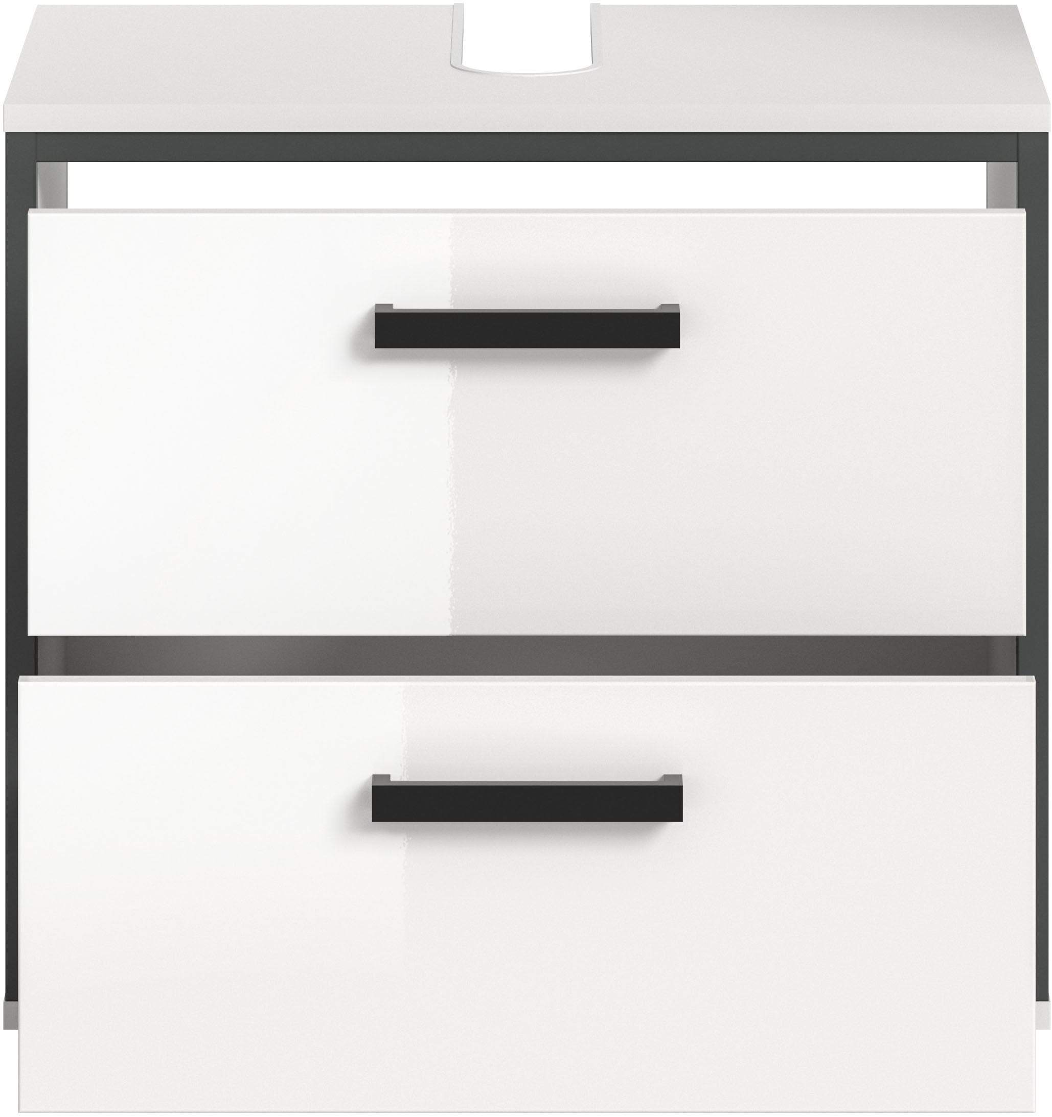welltime Waschbeckenunterschrank »KAJO, hochglanz Front, 2 Schubladen, Siphonausschnitt« 1 Stk. tlg. Waschbecken, Unterschrank, Bad, Badezimmer, Schrank