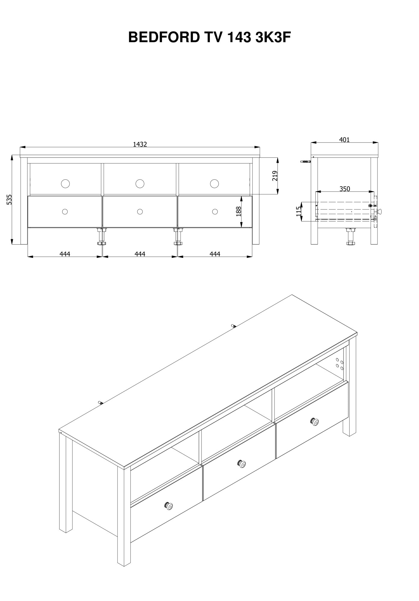 Home affaire Table basse »BEDFORD, TV-Board, TV-Kommode, TV-Schrank, TV-Unterschrank, TV-Möbel« Profil MDF 2D recouvert, marquage à chaud