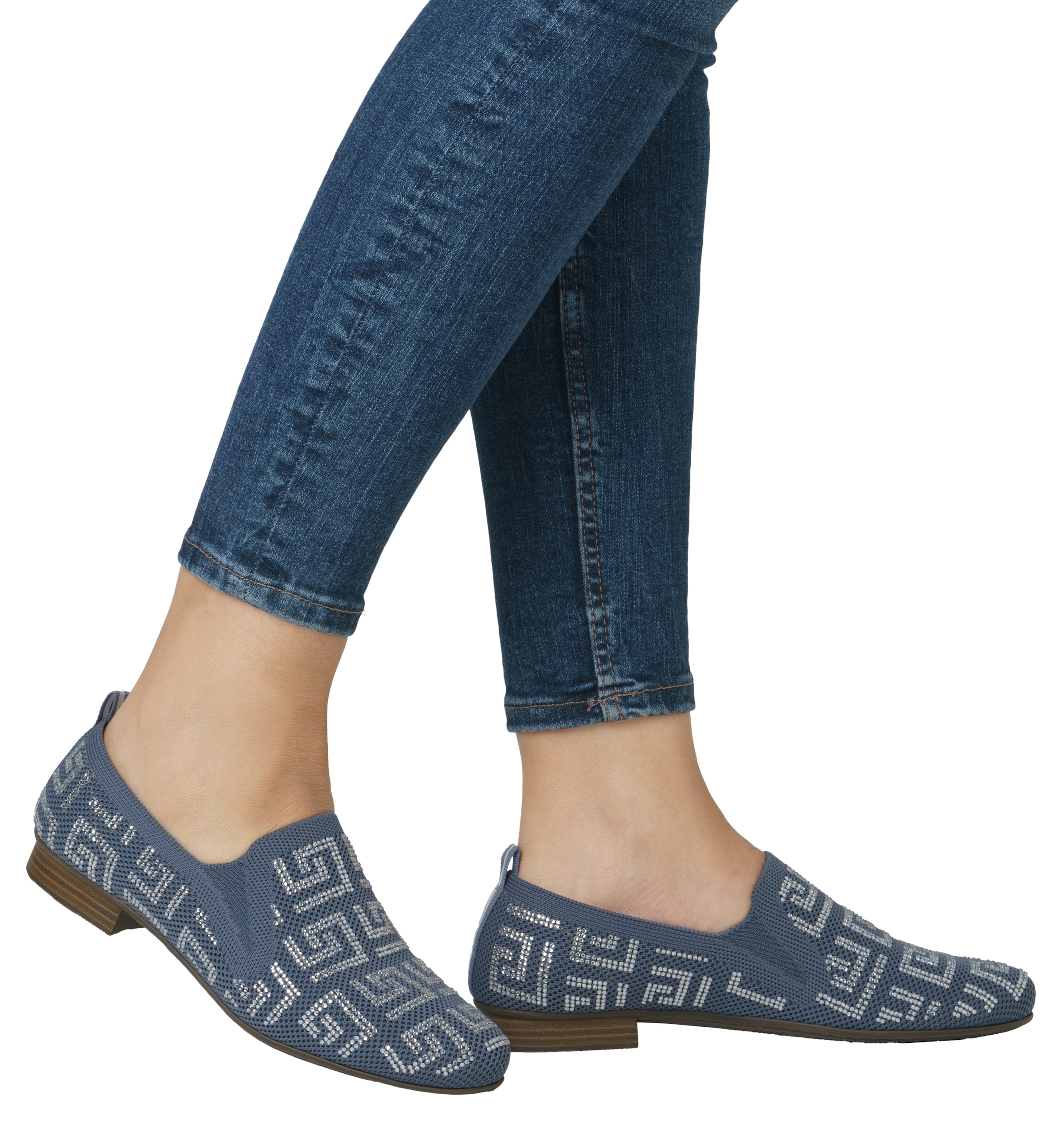 Rieker Slipper  Halbschuh, Schlupfschuh, Blockabsatz, Loafer mit Glitzersteinchen