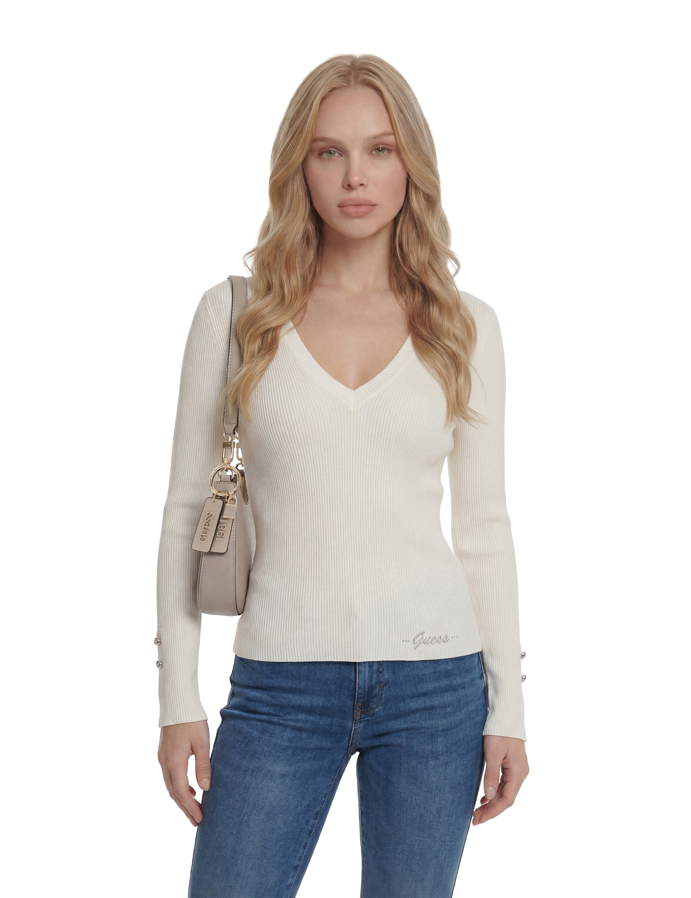 Guess Sac à bandoulière »NOELLE II TOP ZIP SHOULDER BAG« Damen Henkeltasche, Handtasche in klassischer Optik, mit Anhänger