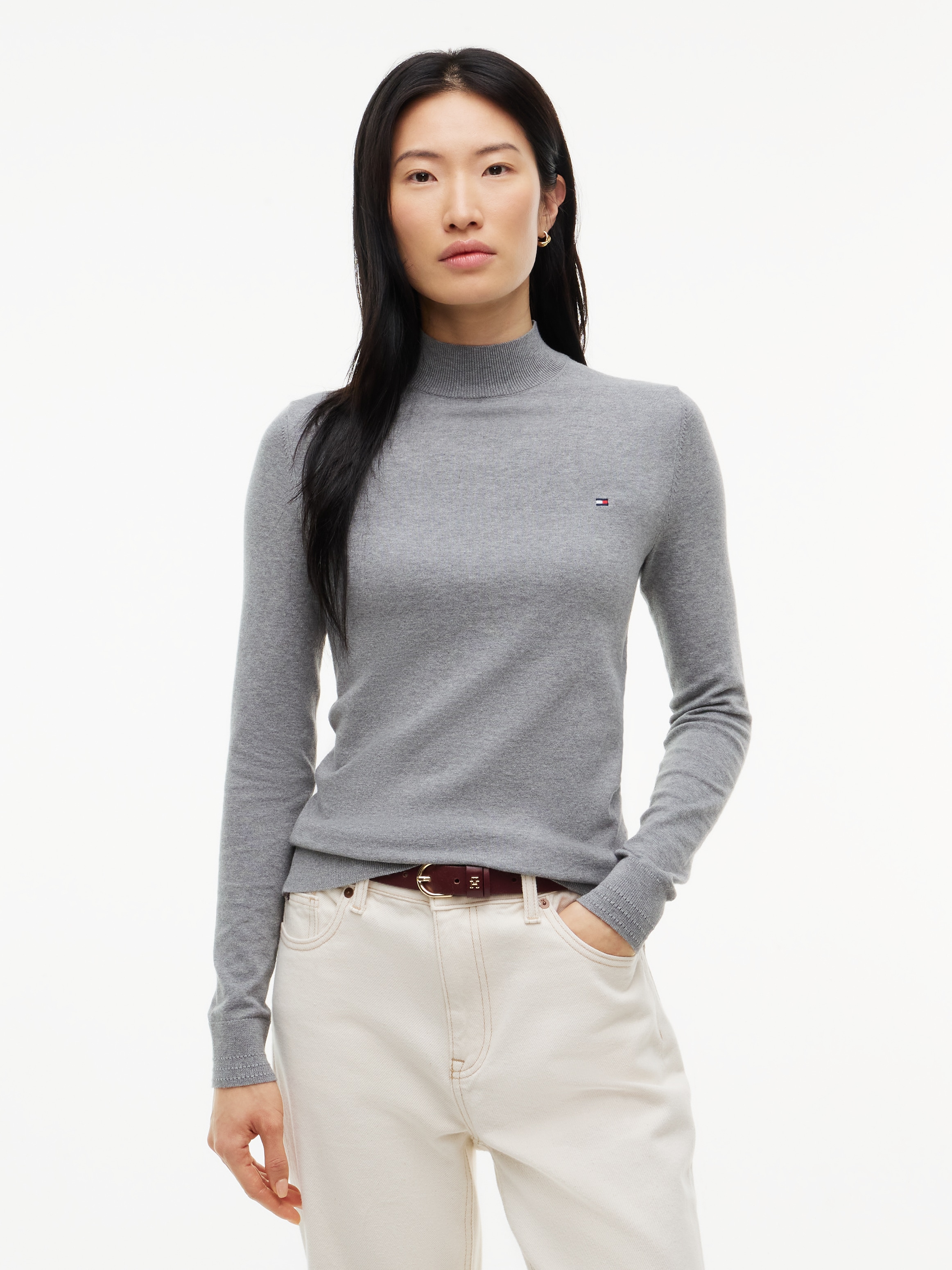 Tommy Hilfiger Pull en tricot »COTTON JERSEY SLIM MK-NK SWT« Mélange de coton, coupe slim
