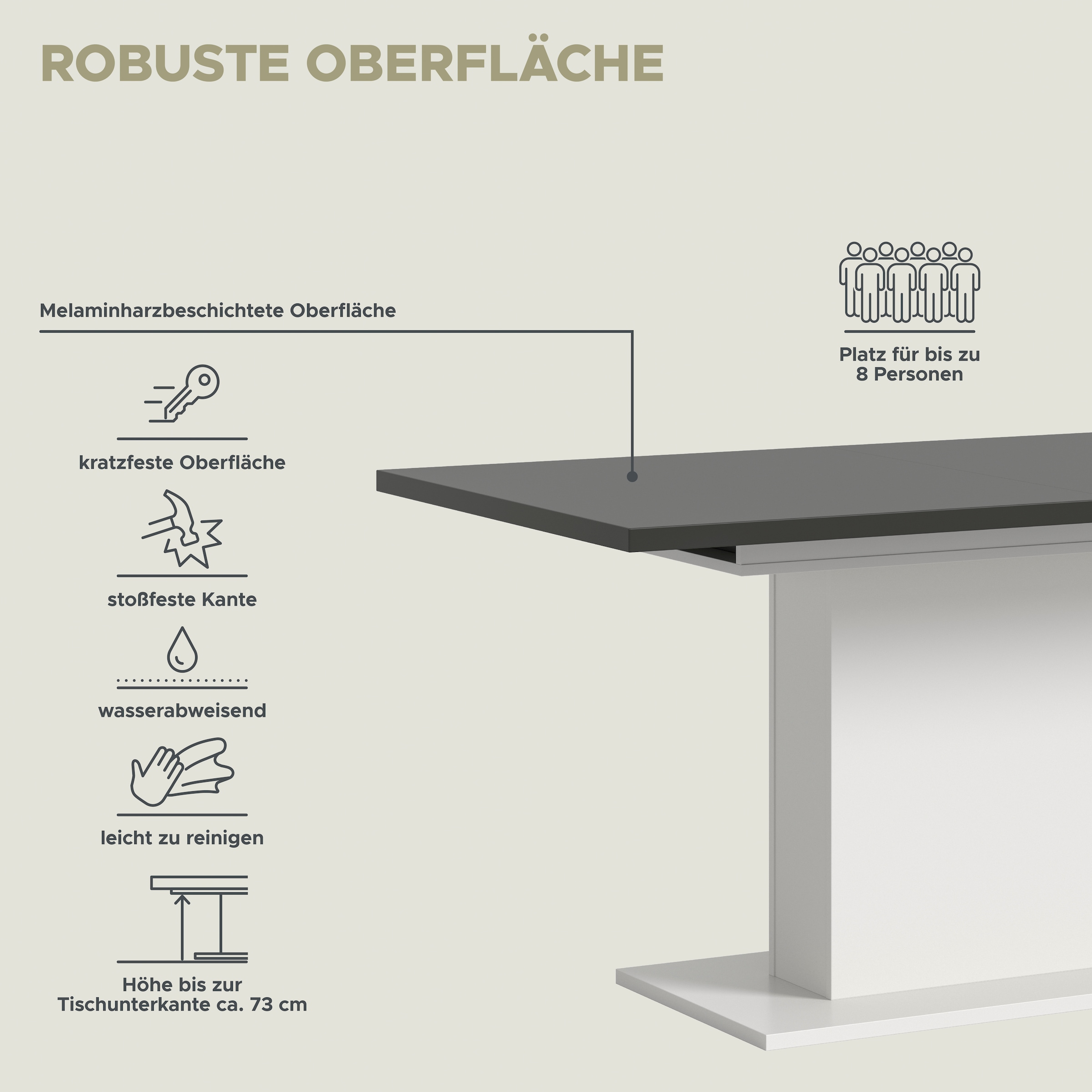 Home affaire Table de salle à manger »Motus, ausziehbar 150 -190 cm, inklusive 40 cm Einlegeplatte« Set, 1 cuis tlg. Säulengestell mit Bodenplatte, Tisch, Küchentisch, Esszimmer, Küche