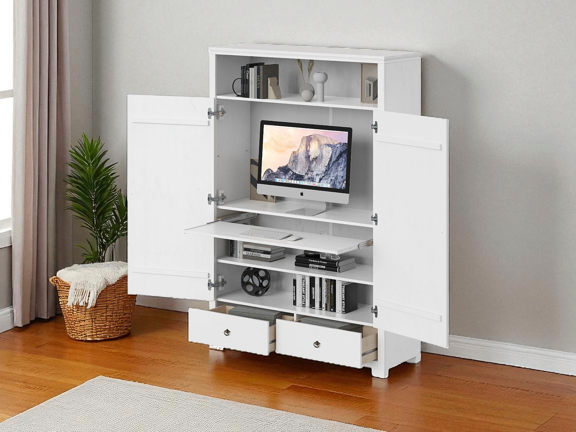 GOODproduct Armoire à linge »Gotland! Home Office Schrank, Mehrzweckschrank, Büroschrank« H/B/T ca. 180/125/40cm,  mit Ausziehregal, Schublade, stabil + langlebig, Massivholz made in EU