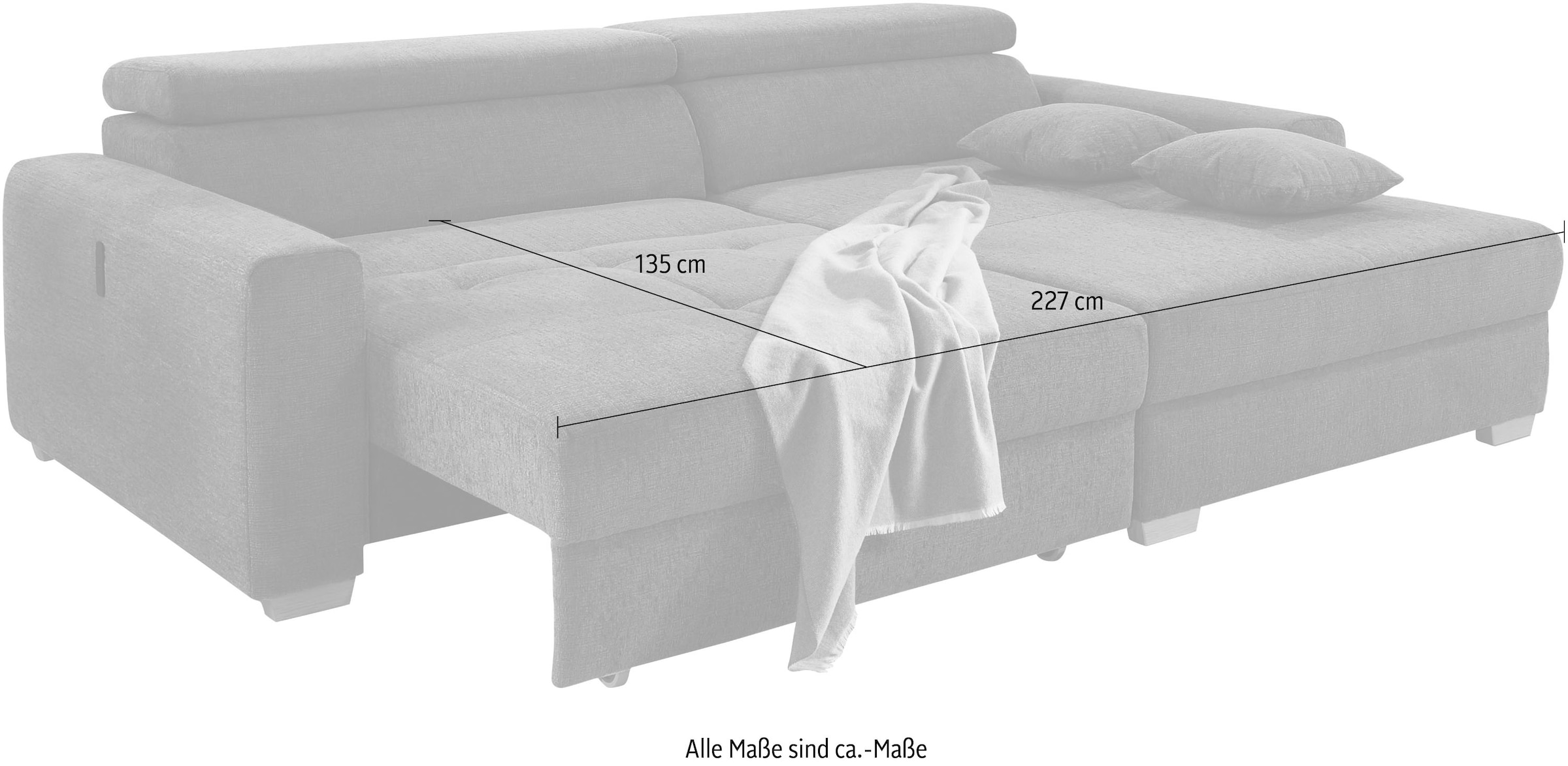 Jockenhöfer Gruppe Ecksofa »Slider L-Form, B: 277 cm Couch, 60cm elektrische Sitztiefenverstellung« 140kg Belastbarkeit, USB-Anschluss, Kopfteilverstellung & Zierkissen