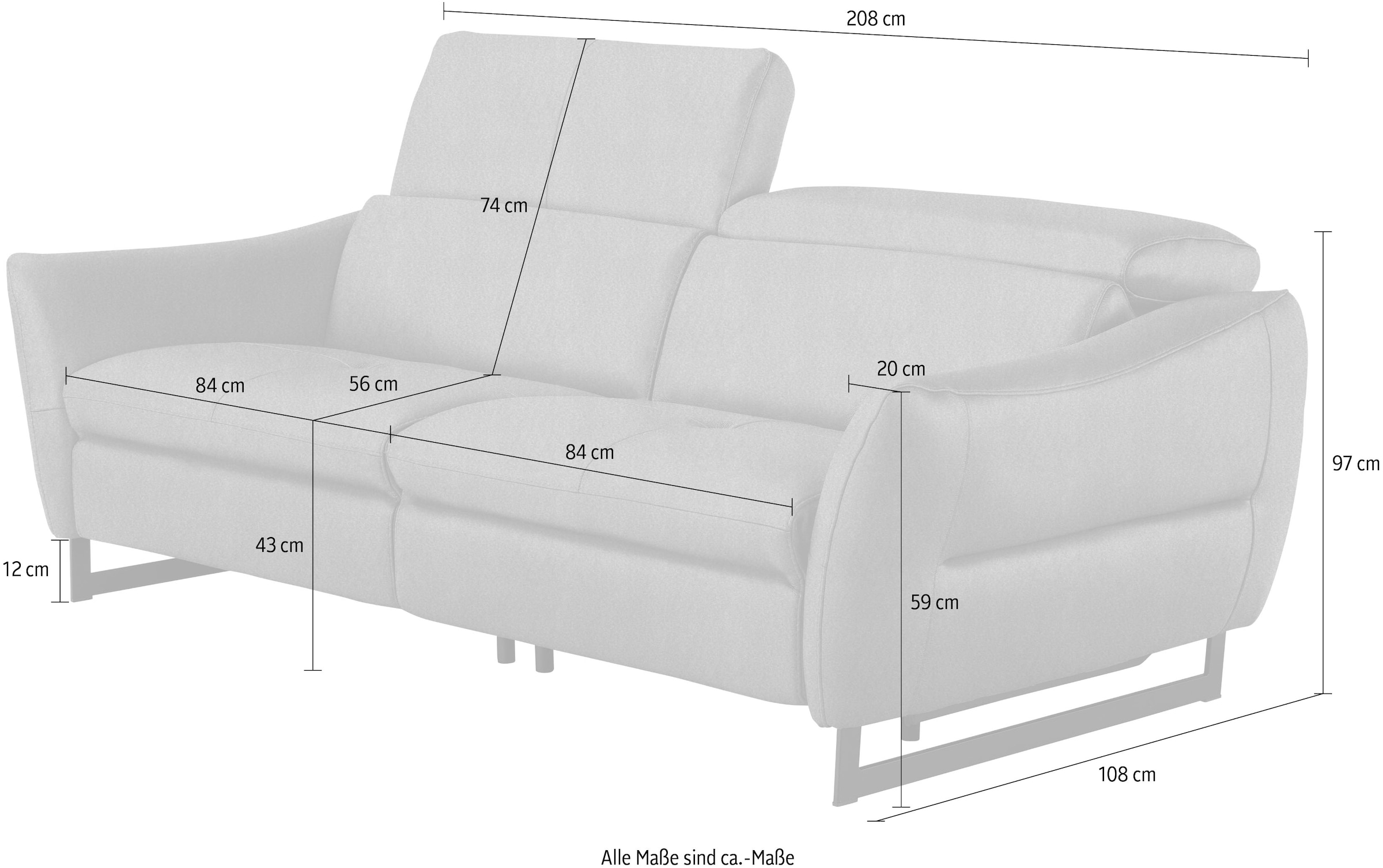 Egoitaliano 2,5-Sitzer »Dafne, elegantes Designsofa mit hohem Sitzkomfort« wahlw. mit elektrischer Relaxfunktion, Kopfteile manuell verstellbar
