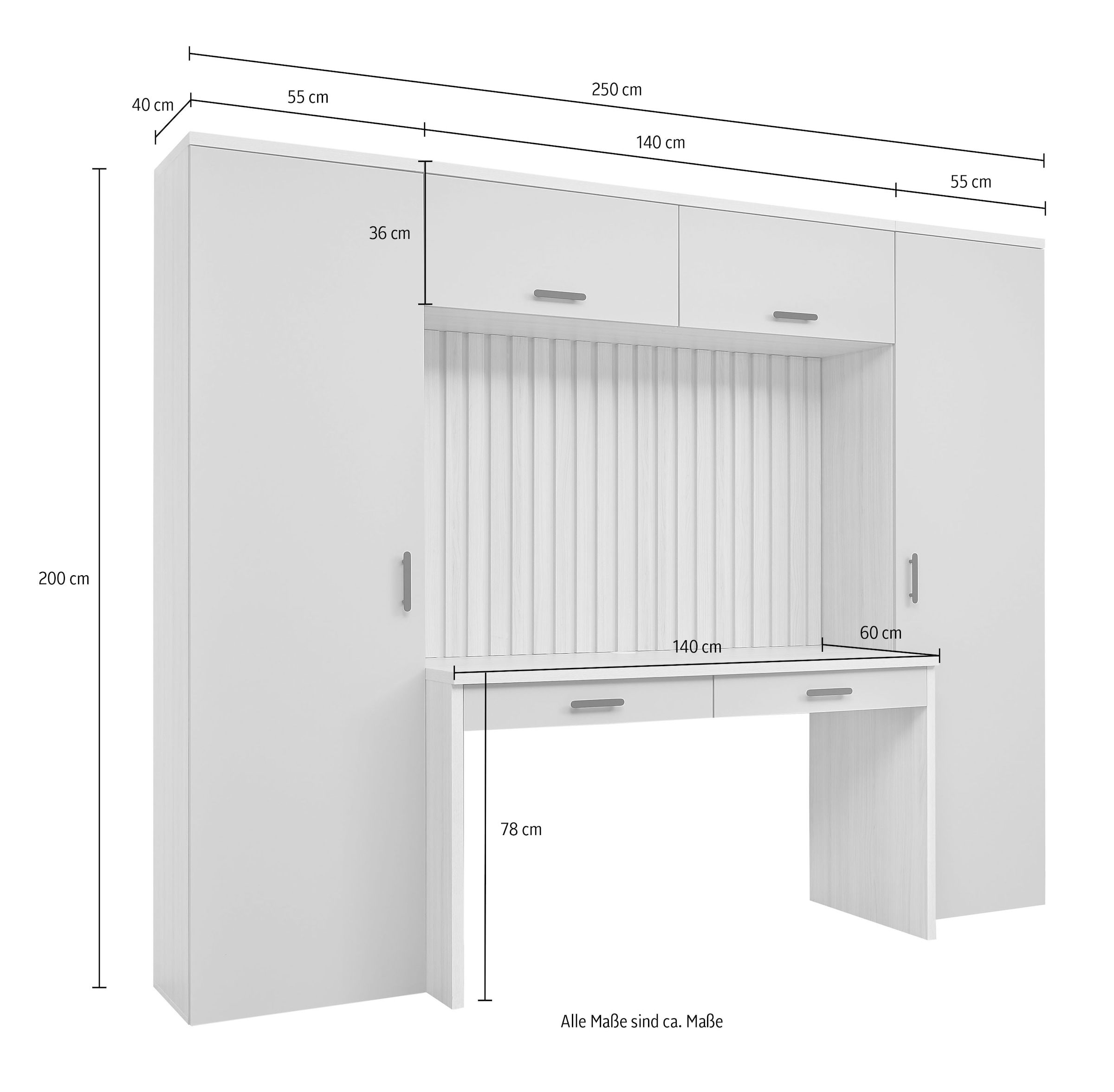 BEGA OFFICE Ensemble de meubles de bureau »Aragon Bürokombination B/H/T 250x200x60 cm« ensemble de bureau 4 pièces, revêtement mélaminé, poignées en métal