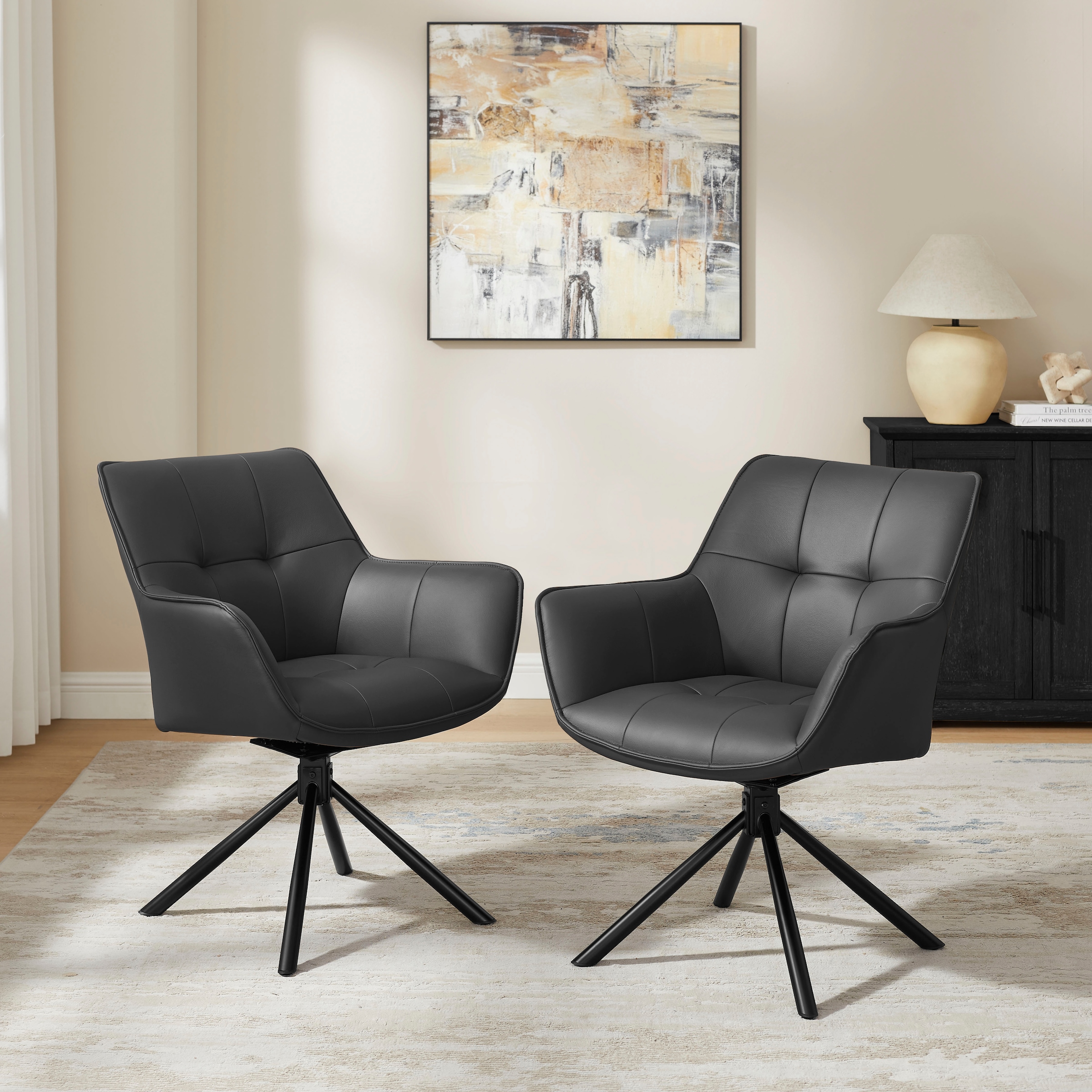 GOODproduct Drehstuhl »Lika« (Set) 2 Stk.echtes Leder, 360° Drehfunktion, Steppnähte, Metallgestell
