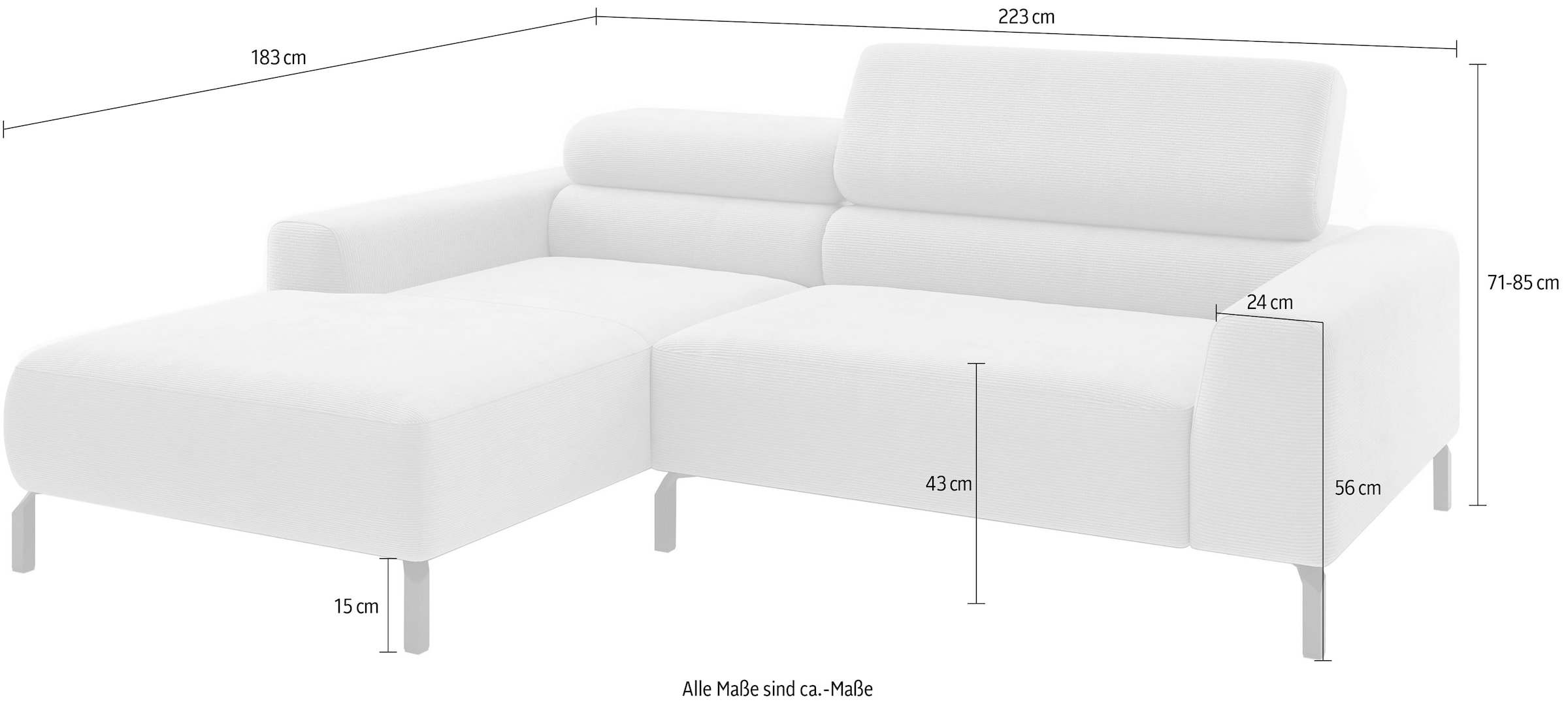 Home affaire Canapé d'angle »Ecksofa, L-Form,  incl. Kopfteilverstellung, Breite 223 cm« réglage électrique de la profondeur d'assise en option