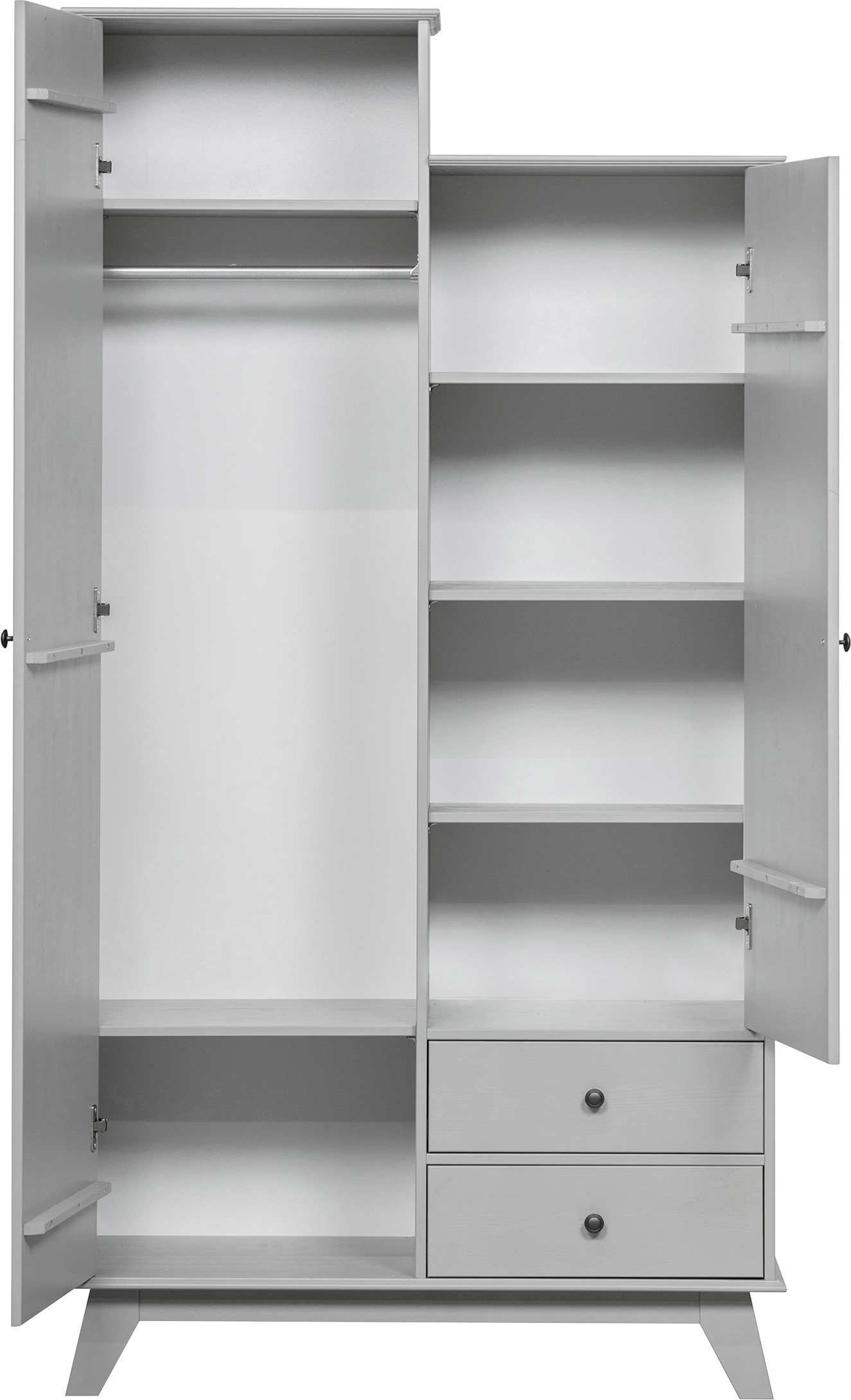 WOOOD Garderobenschrank »Lily mit FSC® Massivkiefer und asymmetrischer Höhe B98 x T41 x H190 cm« Mit Metallknöpfen Tragkraft 10 kg pro boden wasserbasierter Schutzlack