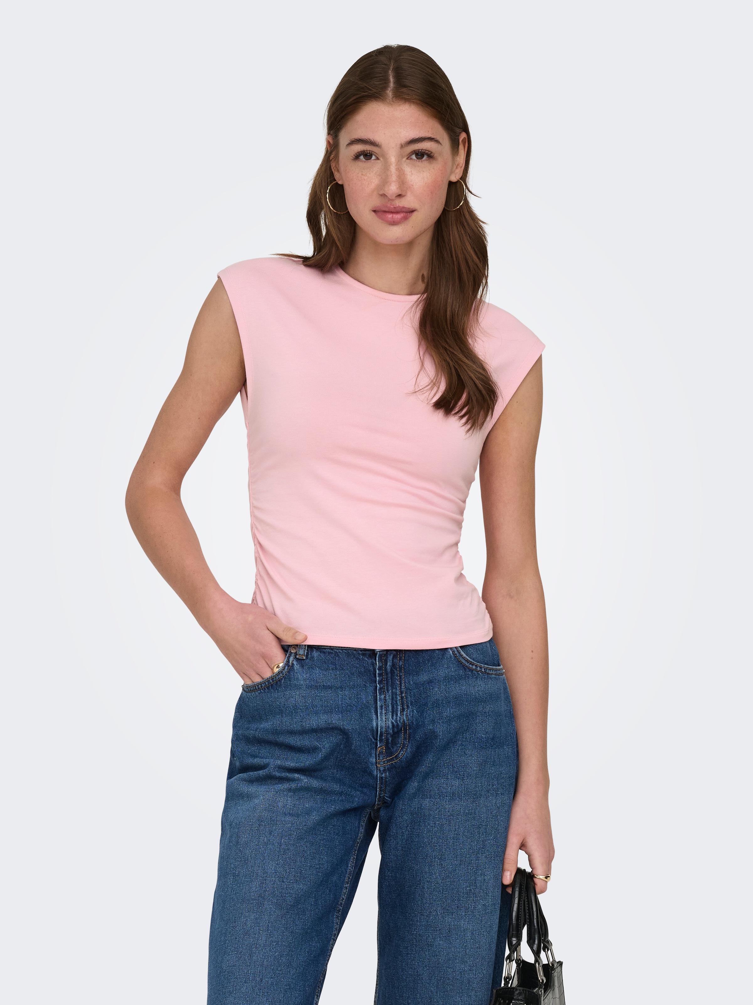ONLY Haut de chemise »ONLMIRA CAPSL RUCHING TOP JRS NOOS« mélange de coton, regular fit, col rond