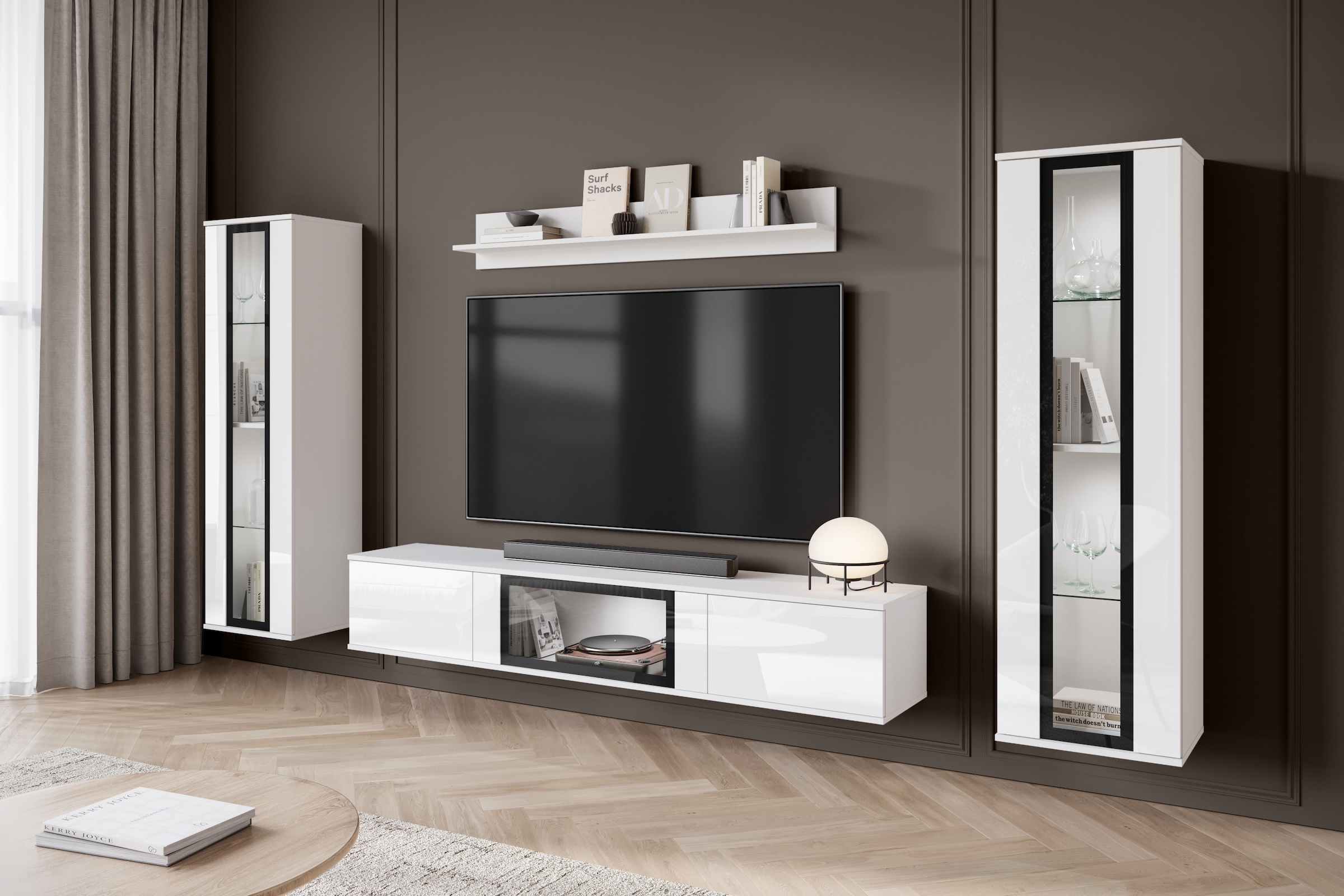 Home affaire Meuble mural »Caro, stehend und hängend montierbar« Ensemble complet, Vitrine avec charnière porte interchangeable gauche/droite, 4 cuis tlg.