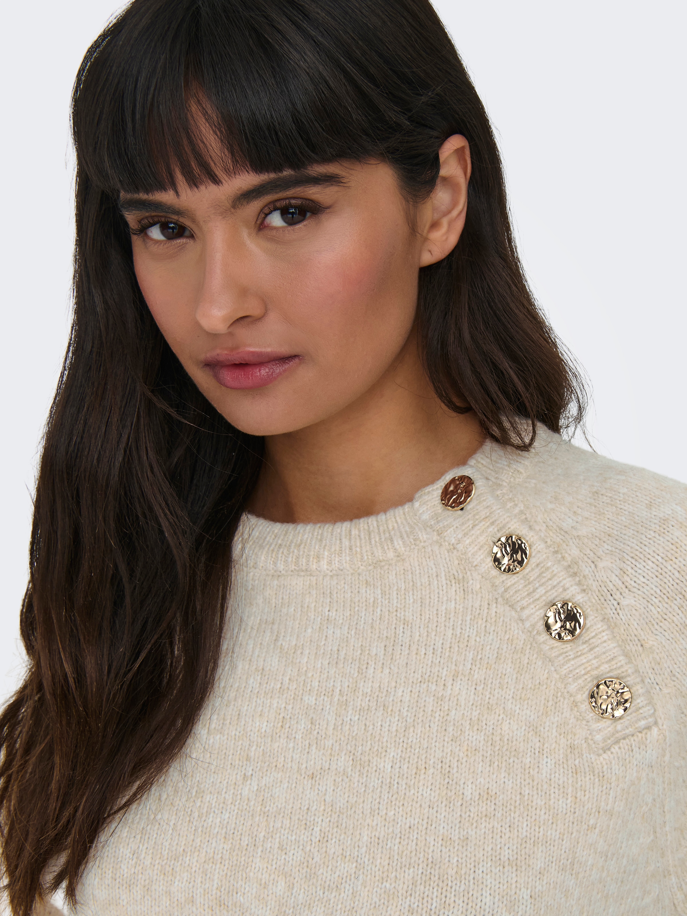 ONLY Pull à col rond »ONLEMMA LS BUTTON ONECK EX KNT« fibre synthétique, coupe régulière