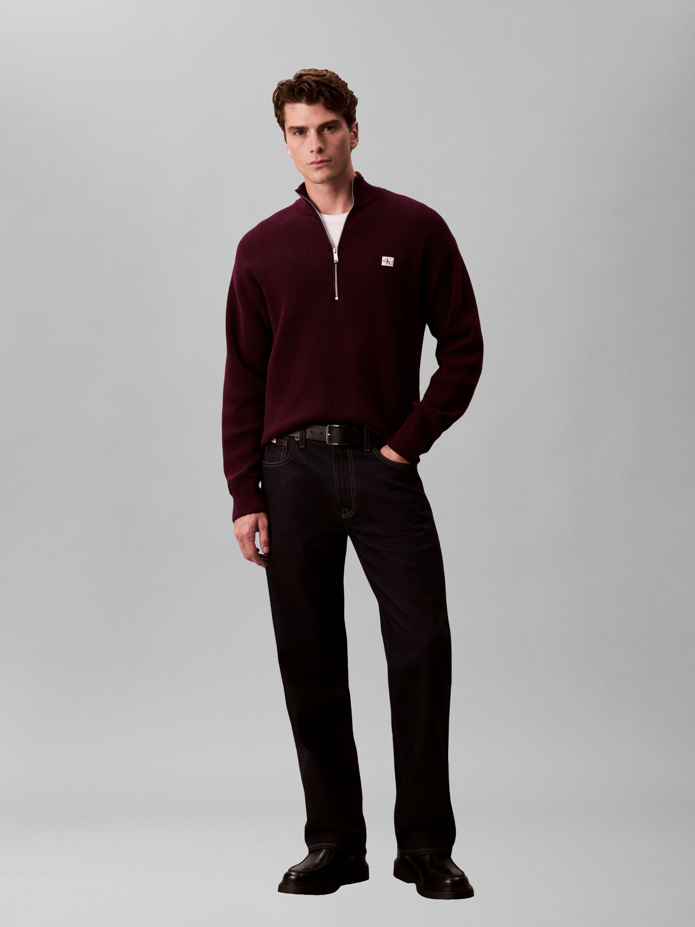 Calvin Klein Jeans Pull en tricot Troyerkragen mit Reissverschluss, Regular Fit