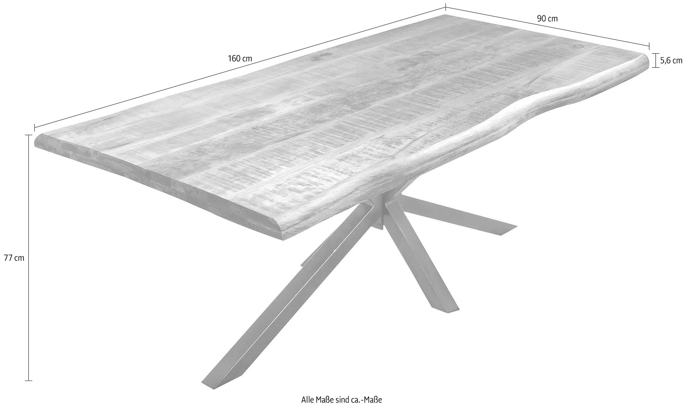 SIT Table de salle à manger »Kigali Mango Massivholz mit natürlicher Baumkante und Stern-Gestell« Structure en étoile marquante rencontre chant massif en bois de manguier