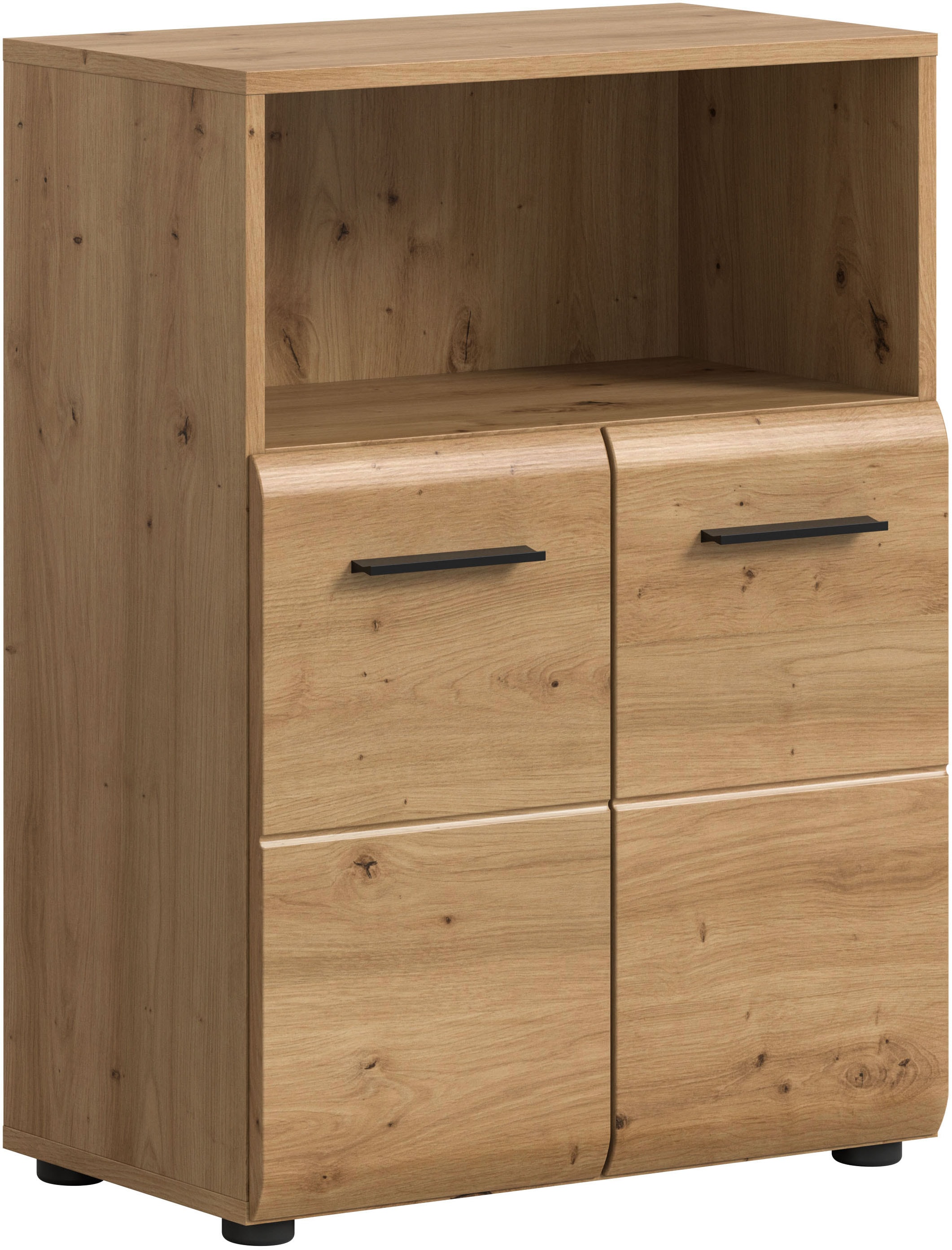 welltime Stauraumschrank »FLORENZ, TOPSELLER!, Breite 60 cm, 2 Türen, 1 Fachboden, 1 offene Fach« TOPSELLER!,  hochwertige MDF Front, Griff schwarz, Badschrank, Bad