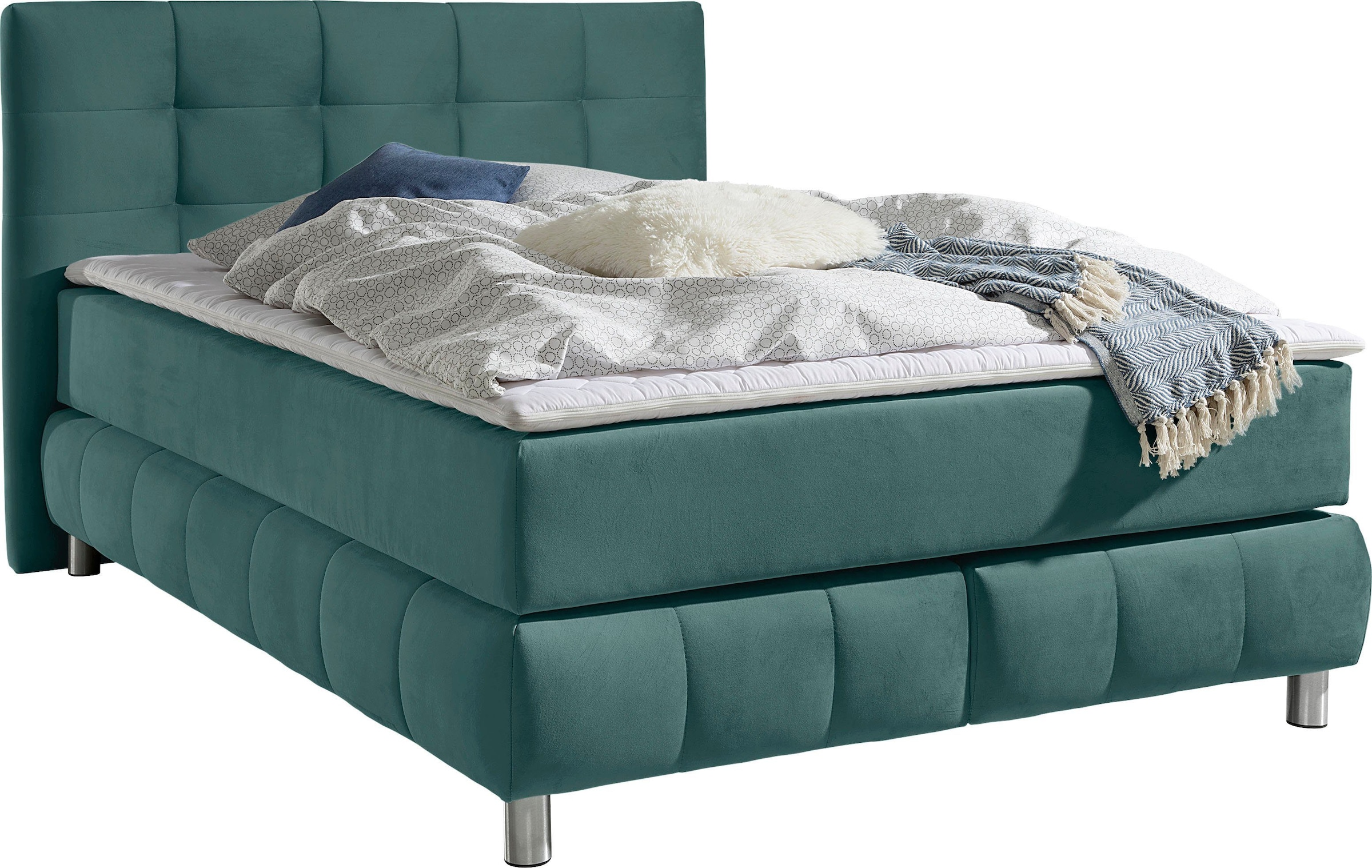 Home affaire Boxspringbett »Salo XXL« in Samtoptik oder Struktur, 6 Breiten in Überlänge 220cm, 4 Härtegrade