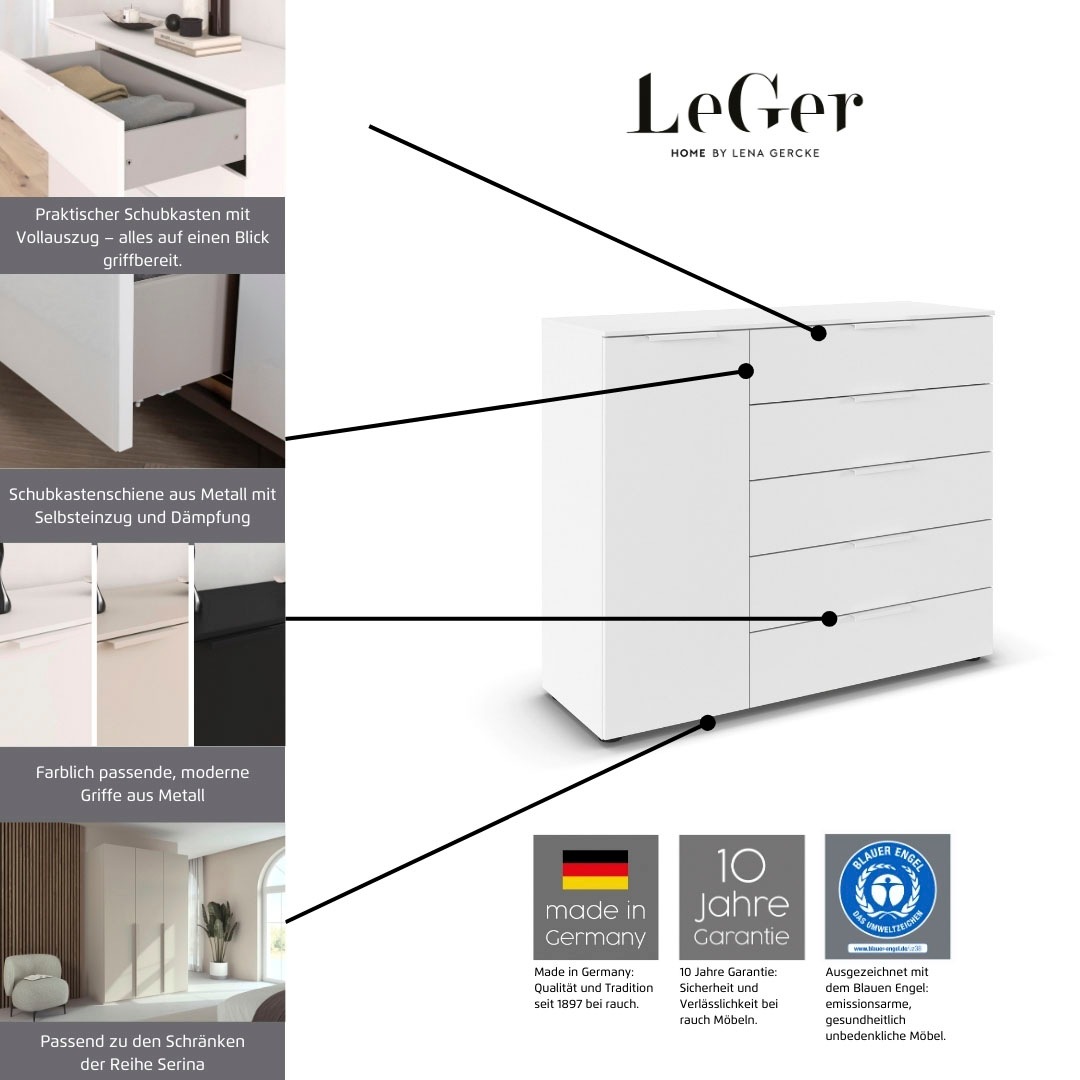 LeGer Home by Lena Gercke Commode »Kommode Sideboard Schubladen Türenkommode SERINA eleganter Eyecatcher« ,  avec 5 tiroirs et 1 porte ainsi que poignées en métal MADE IN GERMANY