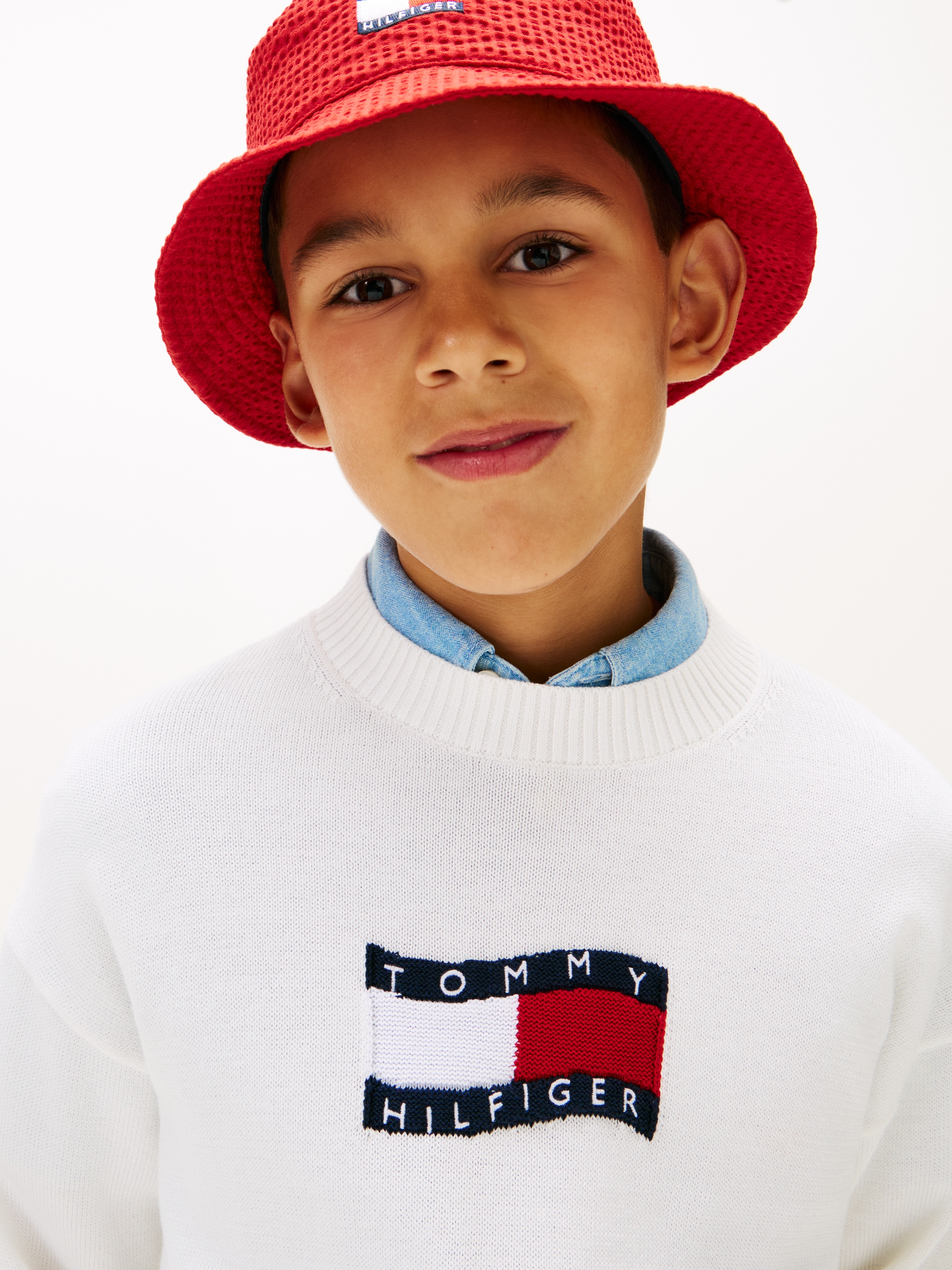 Tommy Hilfiger Strickpullover »WAVY FLAG SWEATER LS« Kinder bis 16 Jahre, Rundhals