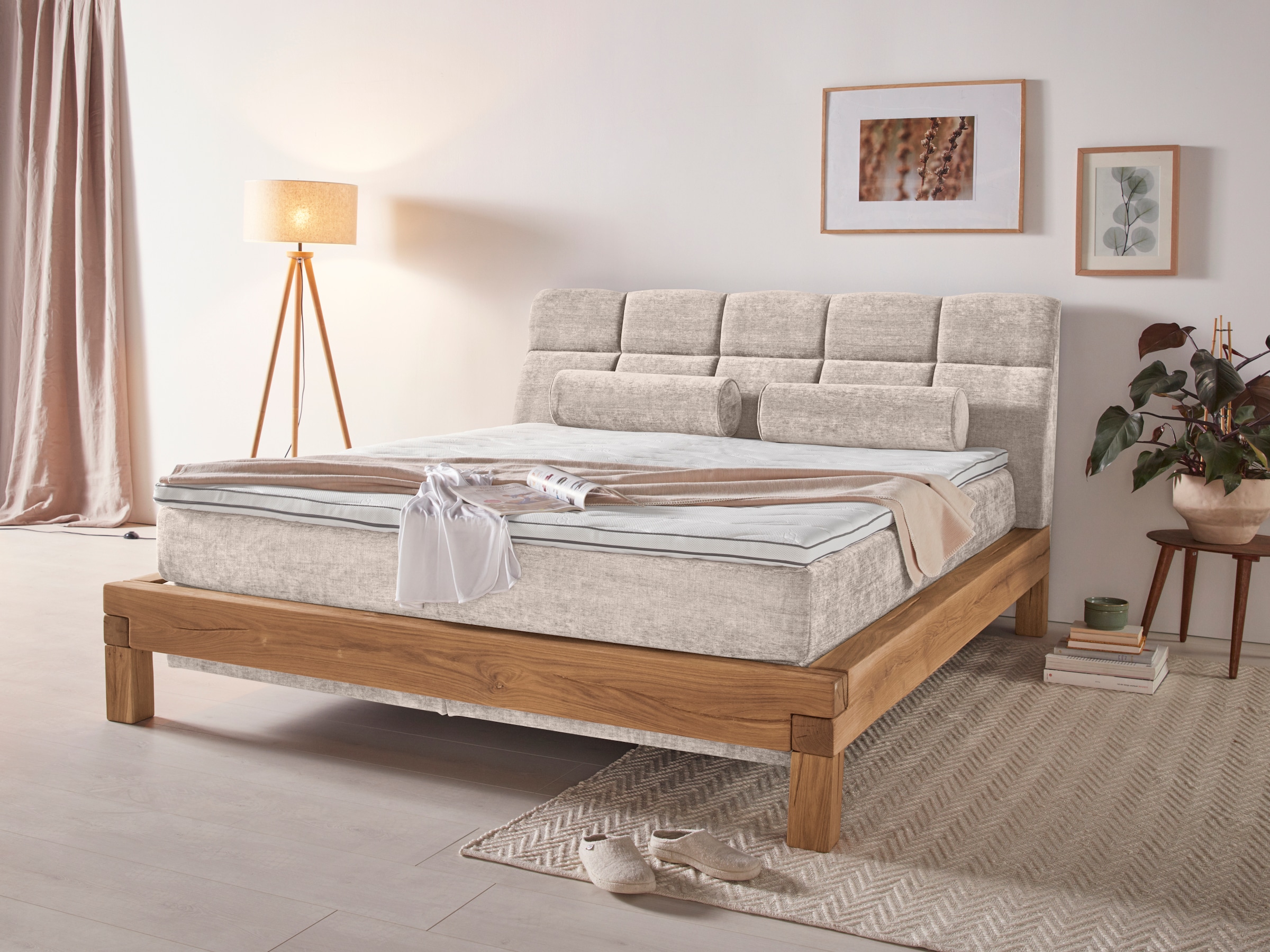 Home affaire »VILLADS inkl. Taschenfederkernmatratze H2-H4 und Topper« surface de couchage : 180/200 cm, base boxspring intérieure, tissus recyclés