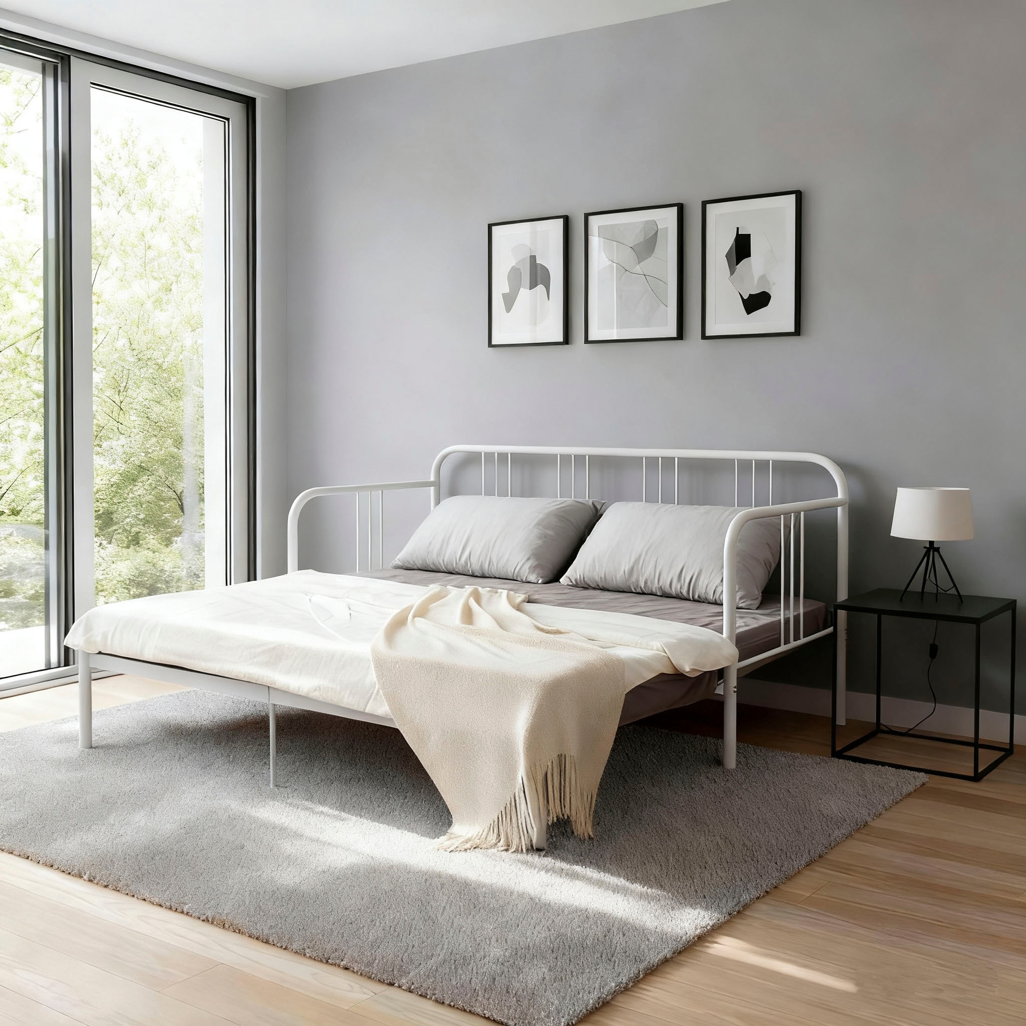 GOODproduct Metallbett »Trento Bett Bettgestell Bestseller Doppelbett Ausziehbett« Bestseller Gästebett Sofabett Schlafzimmer,  Daybett mit Ausziefunktion im Landhausdesign weiss