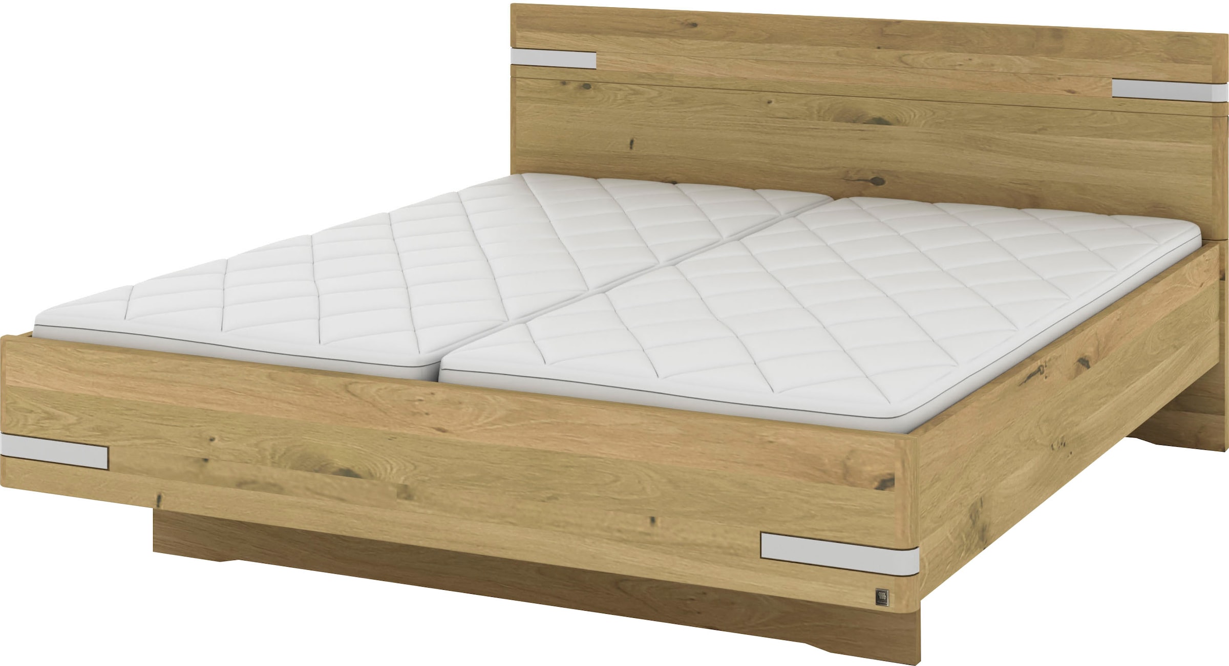 Musterring Lit en bois »Savona, Bettgestell, Bettrahmen, teilmassiv Bianco-Eiche« Capacité 220 kg, réglage 4 positions de hauteur de couchage, MADE IN GERMANY,  tête de lit en chêne Bianco massif, détails en chrome, différentes tailles