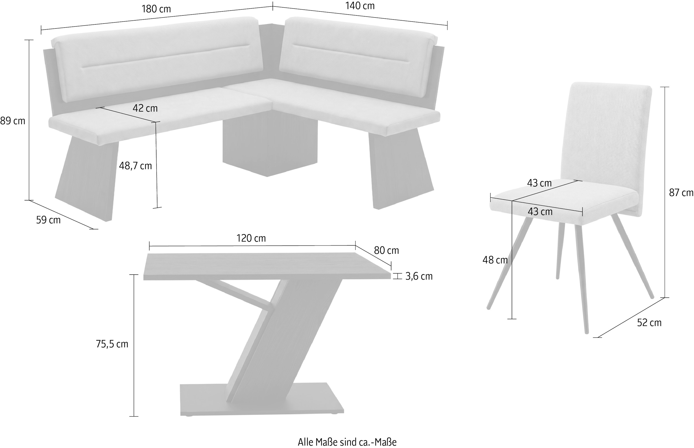 massivline&more Ensemble de bancs d'angle »Udine 2« Ensemble, 4 tlg.