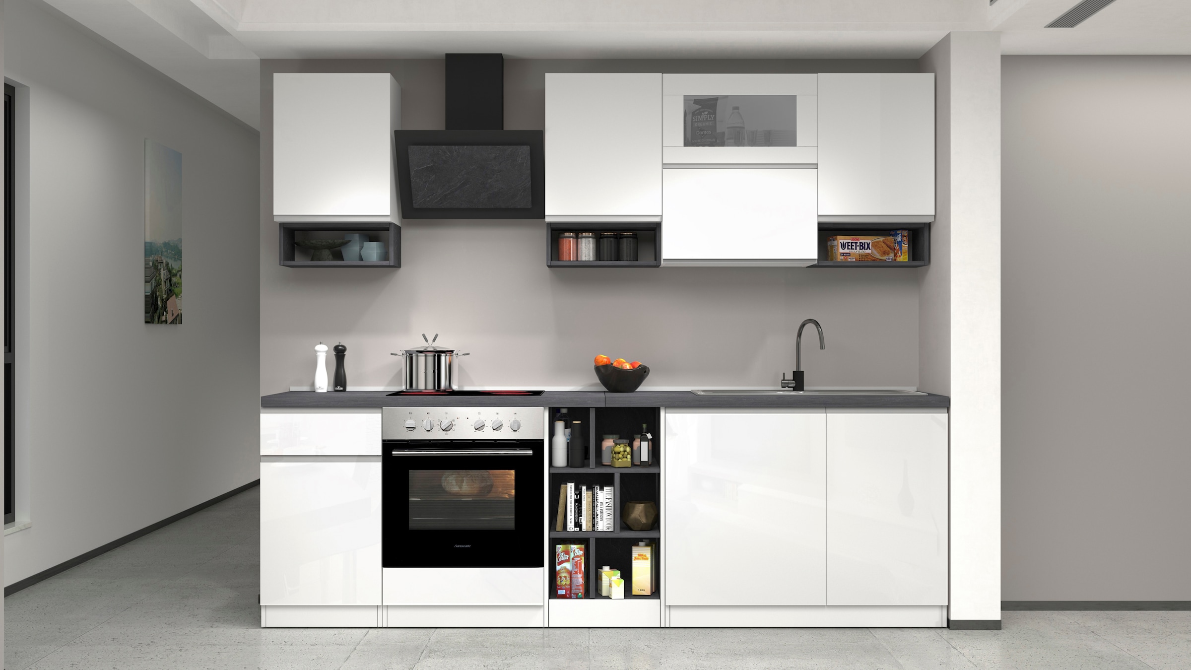 KOCHSTATION Kitchenette »KS-Sole« Breite 256 cm, mit Regalen und Fächern, ohne E-Geräte