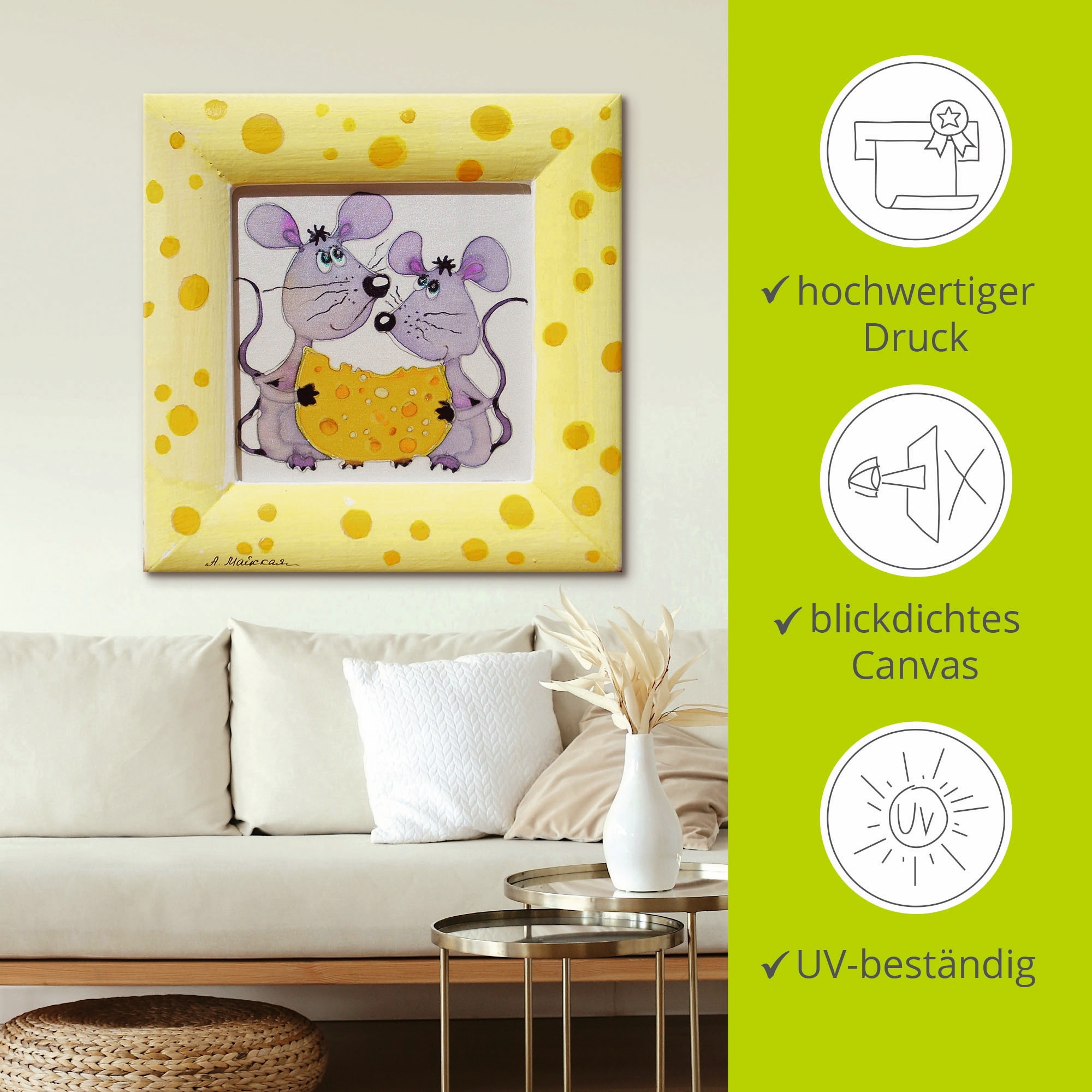 Artland Tableau sur toile »Mäuse mit Käse« 1 cuis tlg. auf Holzrahmen gespannt