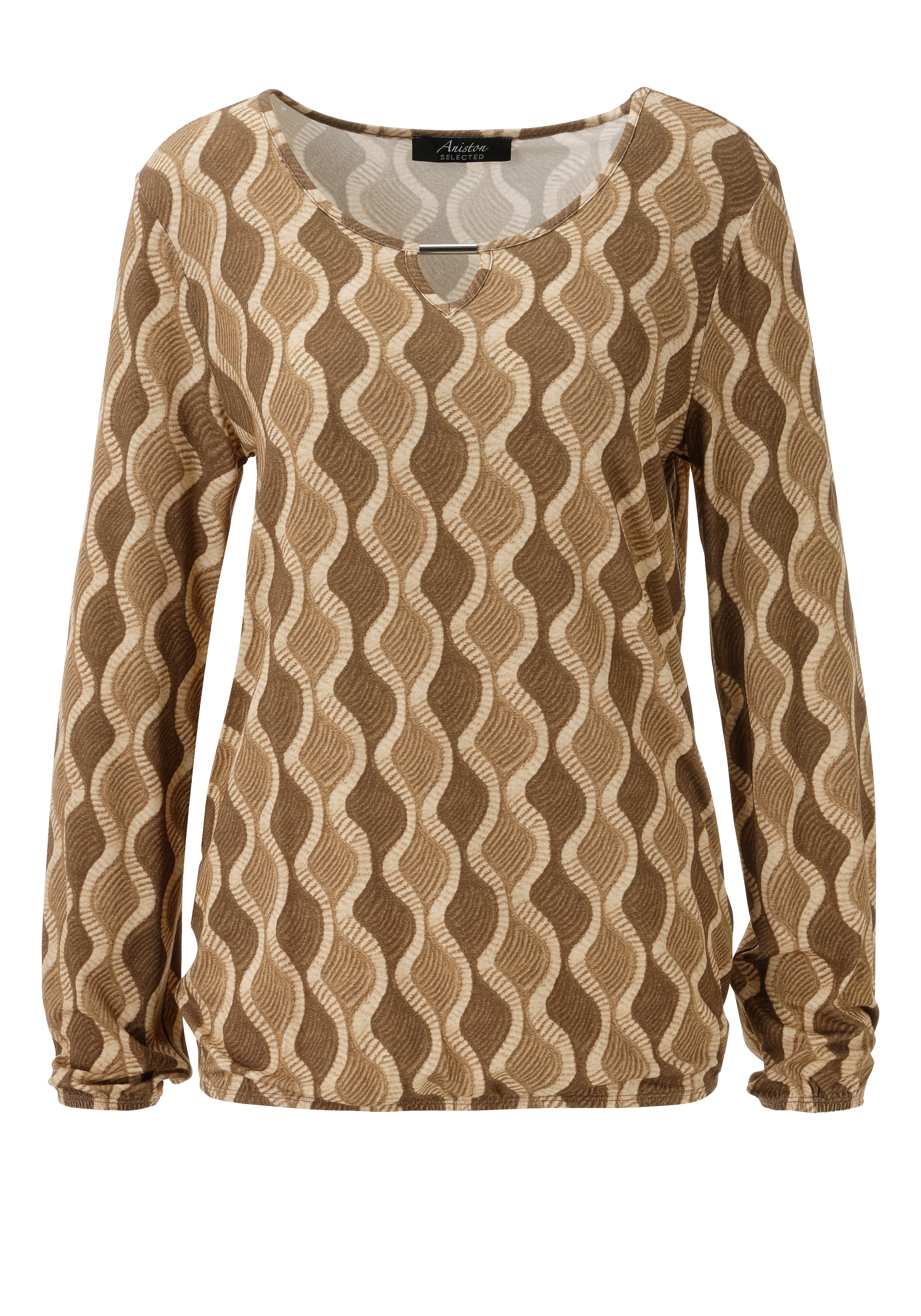 Aniston SELECTED Langarmshirt mit Cut-out und dekorativer Allover-Wellenmusterung - NEUE KOLLEKTION