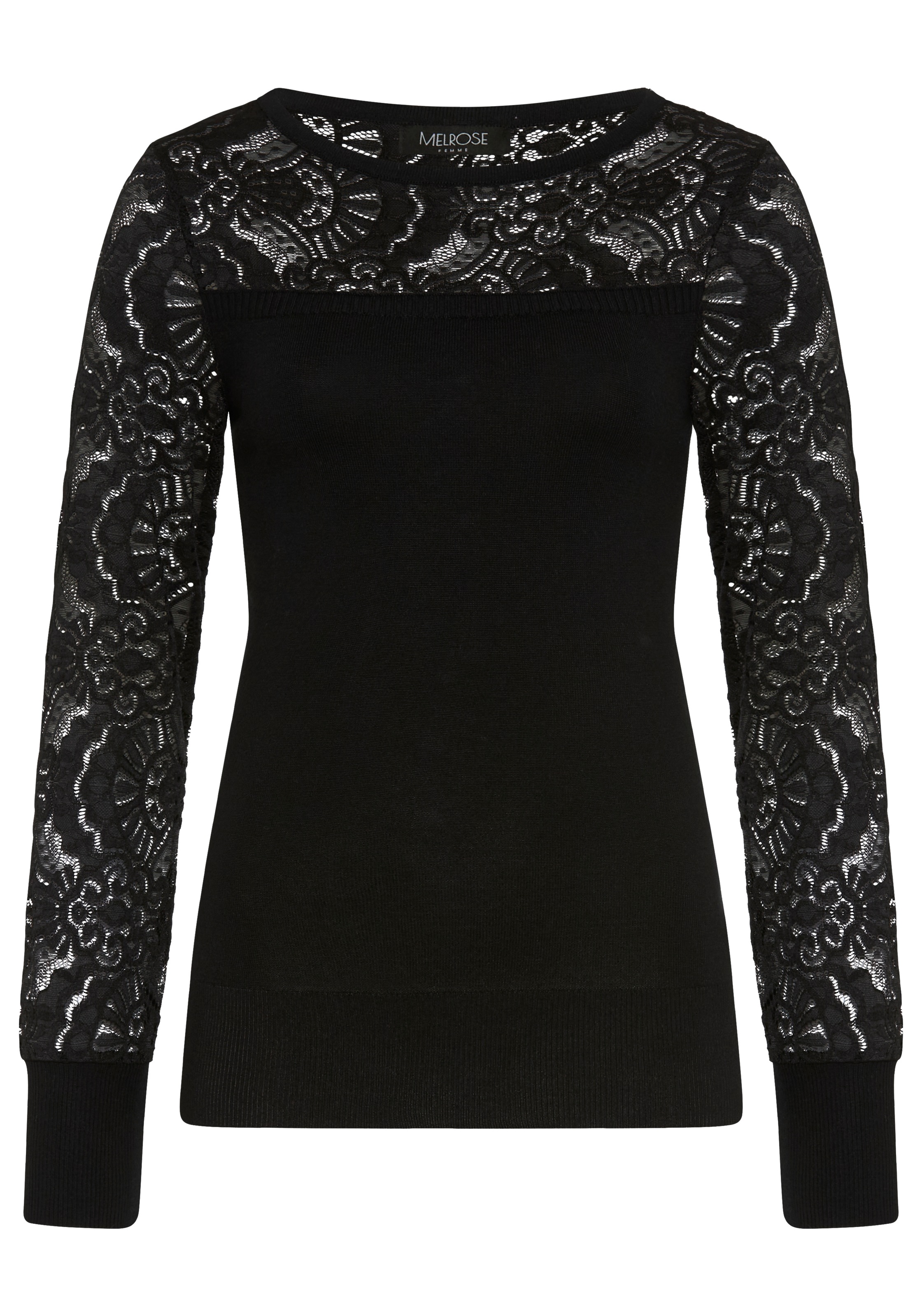 Melrose Pull à col rond avec dentelle et boutons décoratifs