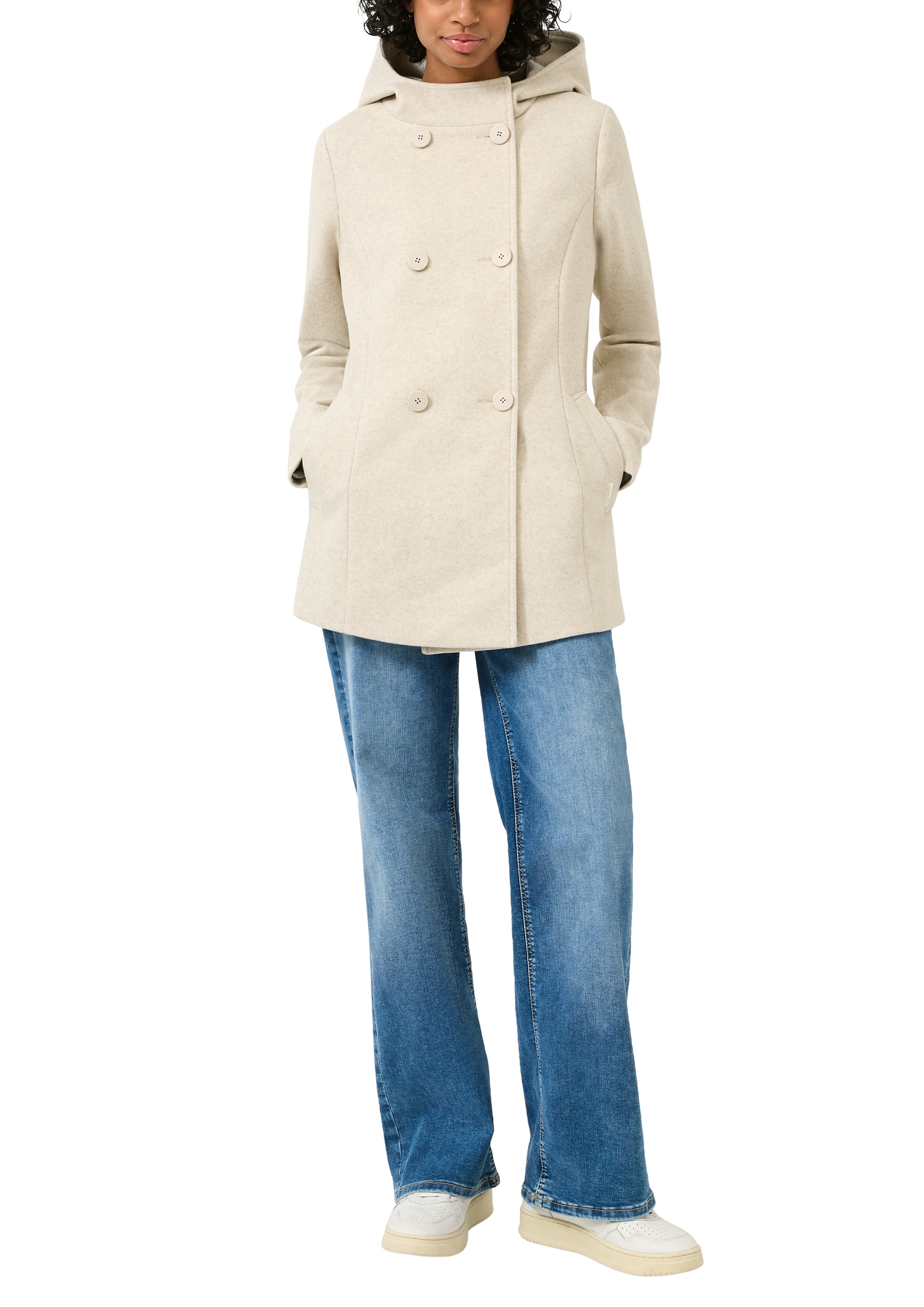 QS Kapuzenfleecejacke mit Kapuze mit doppelter Knopfleiste