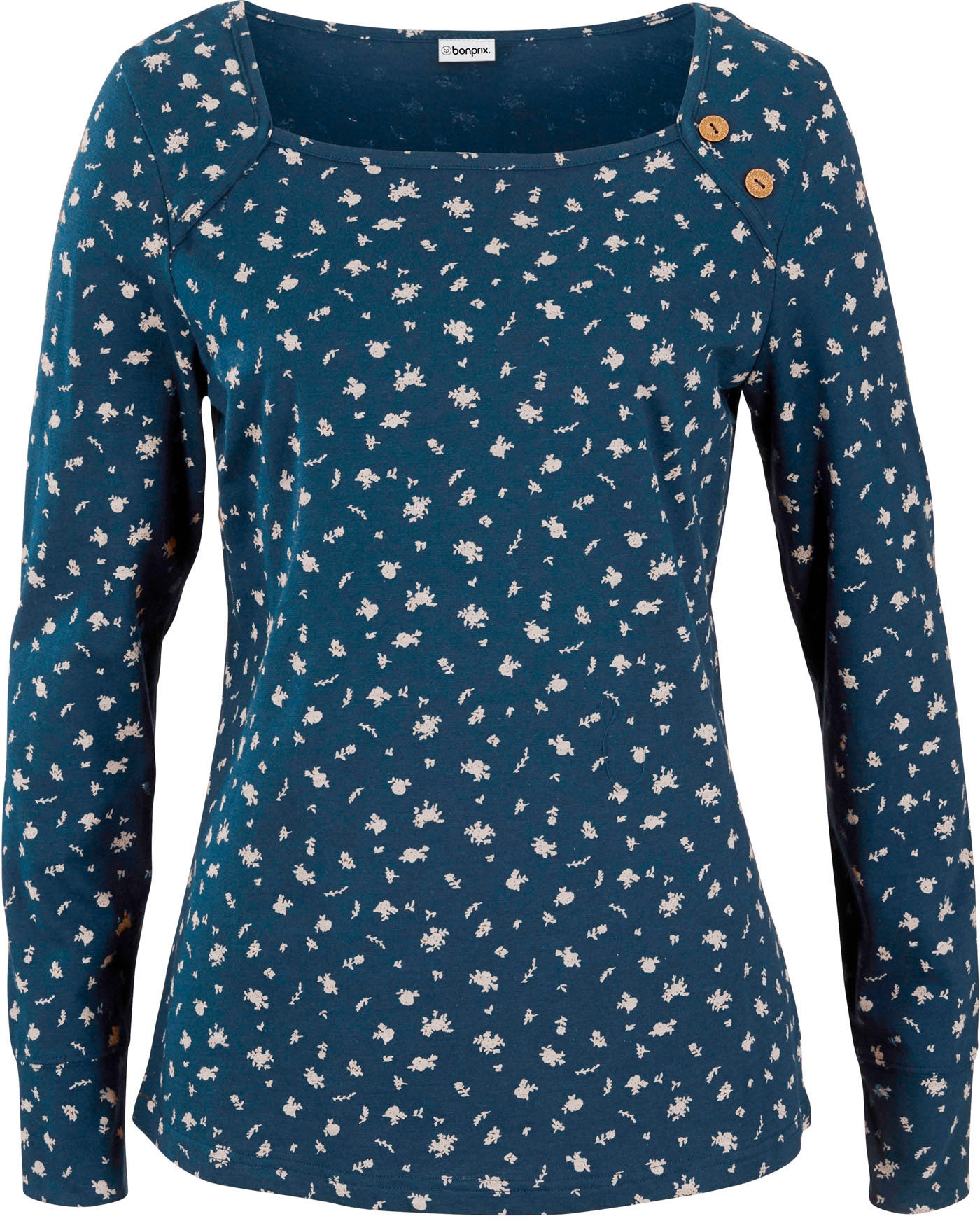 bonprix T-shirt à manches longues »Langarmshirt, bedruckt« lockere Passform, mit All-Over Print, mit eckigem Ausschnitt