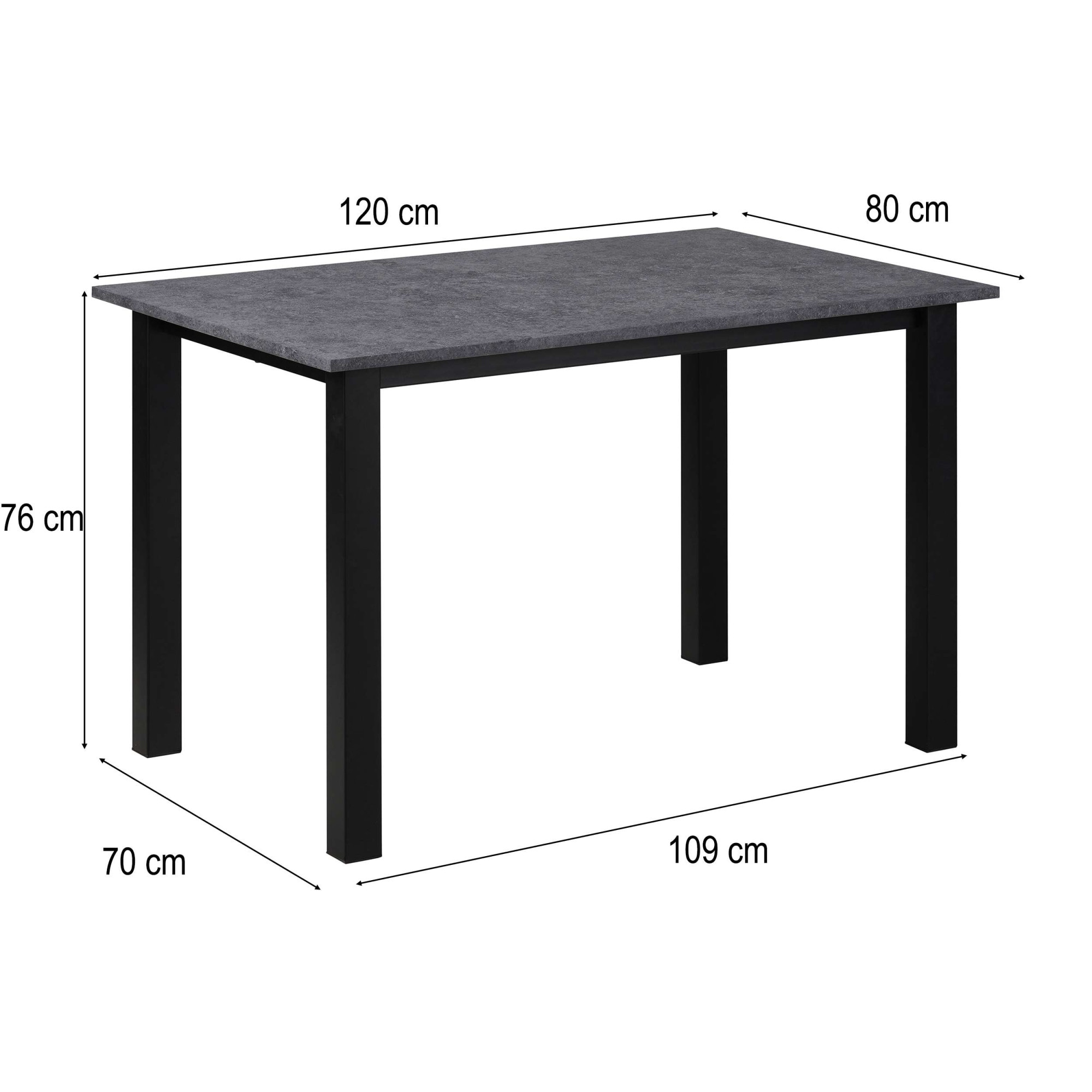 GOODproduct Table de salle à manger »Babetta« schwarzes pulverbeschichtetes Metallgestell, verschiedene Breiten