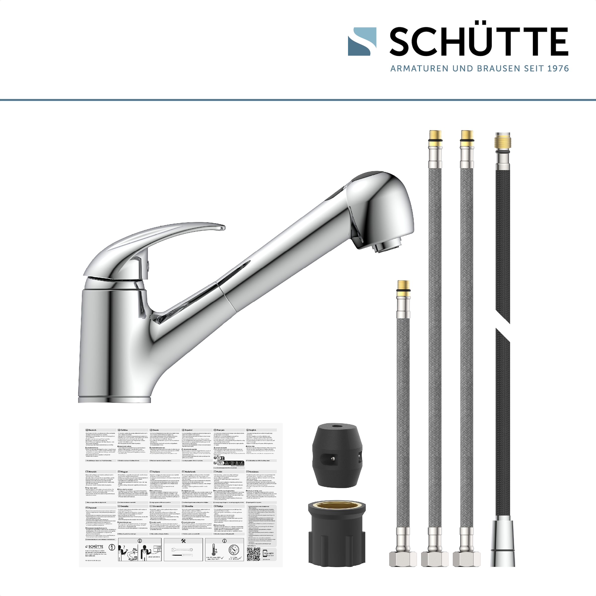 Schütte Robinet d'évier »ABERDEEN« mit Geschirrbrause, Niederdruck Armatur Küche, 150° schwenkbar, Chrom