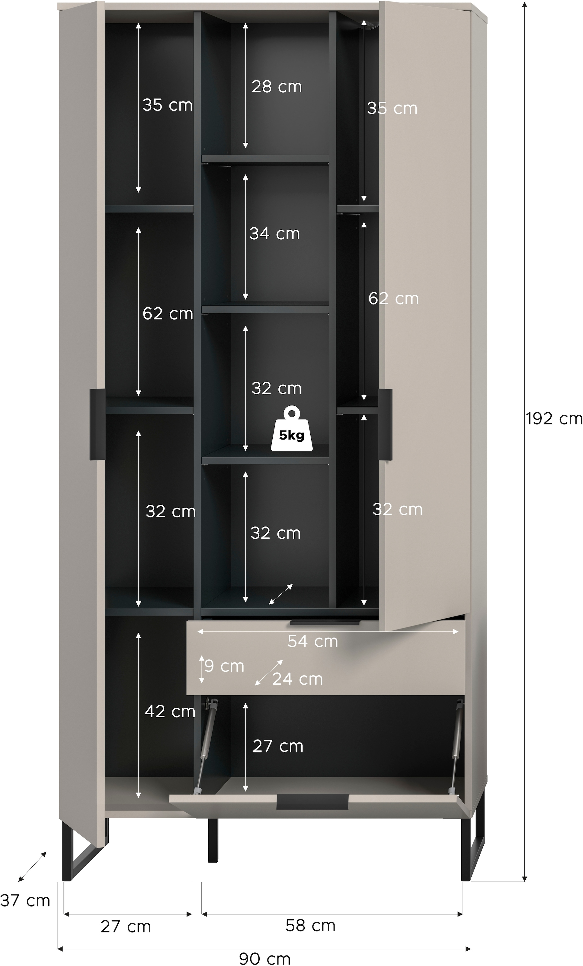 INOSIGN Armoire multi-usages »ADIO, Höhe 192 cm, 2 Türen, 1 Schubkasten, 1 Klappe, mit Metall-Kufen« 1 cuis tlg. Schrank, Wohnzimmerschrank, Hochschrank, Stauraumschrank, Highboard