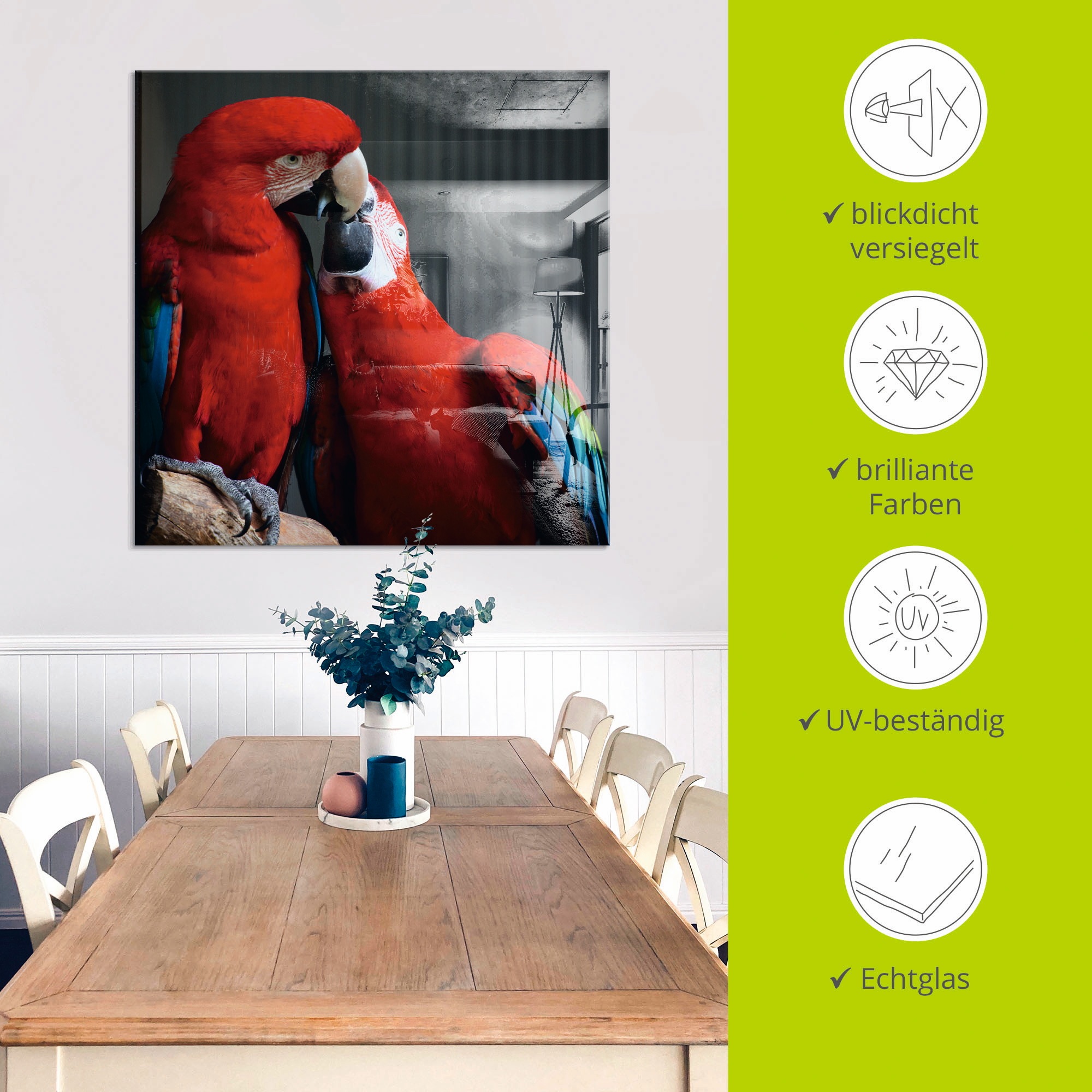 Artland Tableau en verre »Papageien« 1 cuis tlg. in verschiedenen Grössen