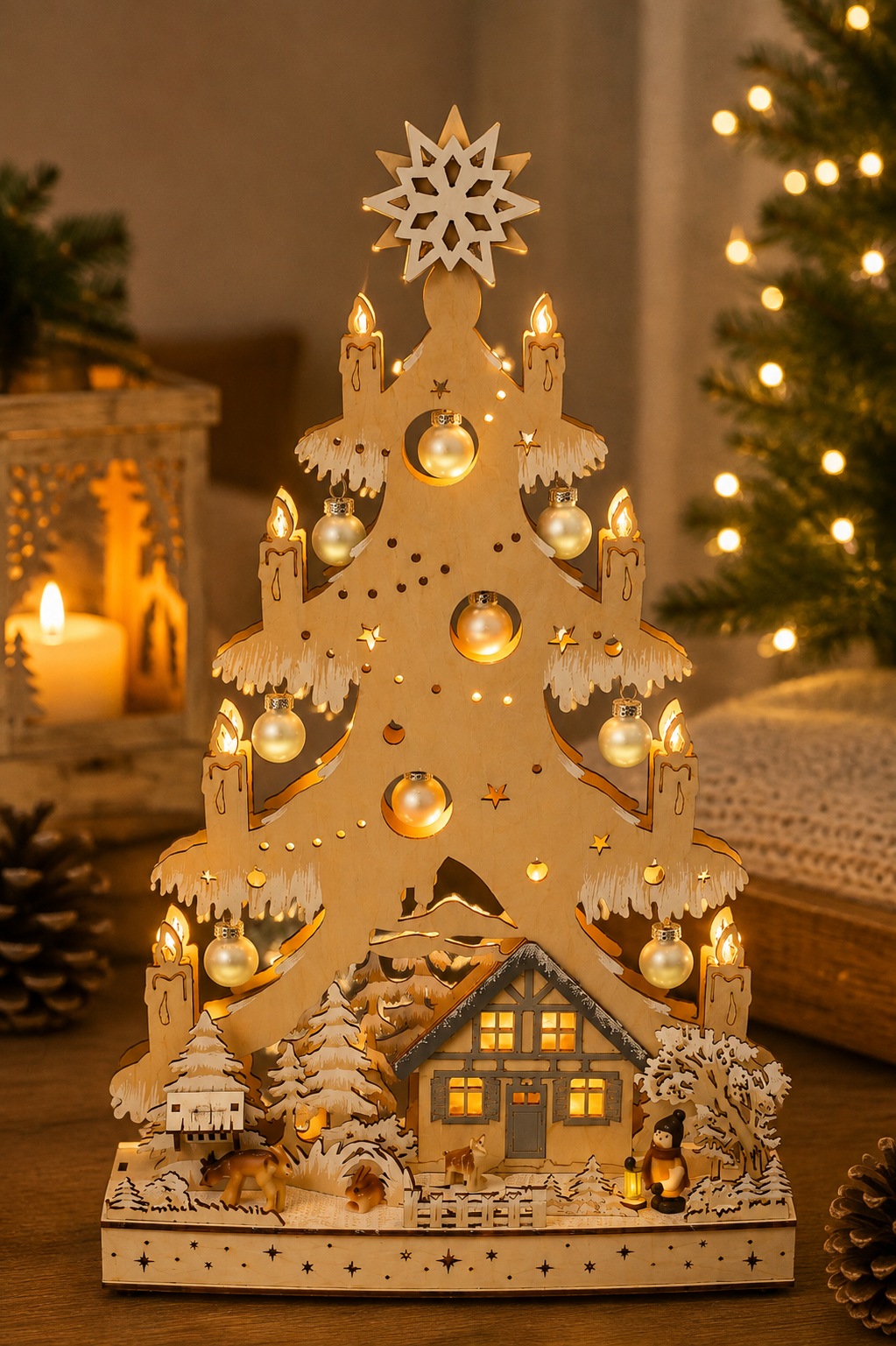GOODproduct Weihnachtsszene »Fensterdeko, Lichtbaum« mit golden Kugeln und LED Kerzen, weihnachtliche Motive