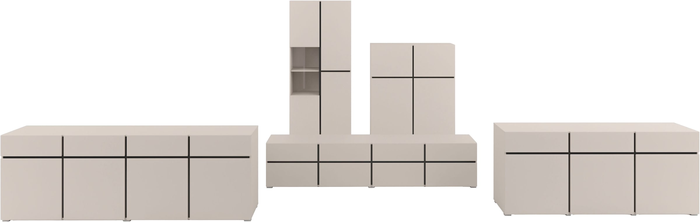 GOODproduct Hochkommode »Cross,Breite 119,5 cm, moderne grifflose Hochkommode mit 4 Türen« Hochschrank mit viel Stauraum, Einlegeböden verstellbar