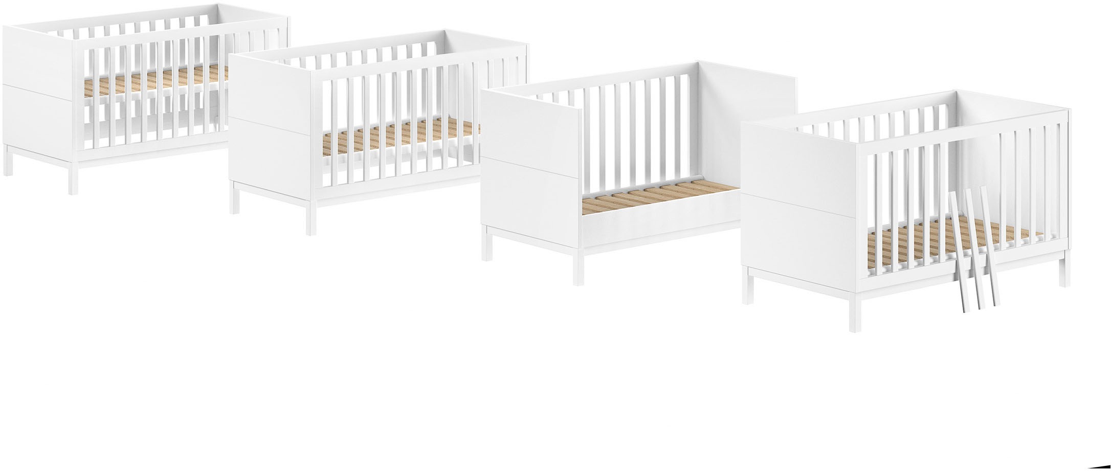 Vipack Ensemble de meubles pour bébé »Set best. aus Babybett 70/140, Kommode 3 Schubladen, Wickelaufsatz« 3 cuis tlg. au design épuré, surface laquée facile d'entretien en blanc